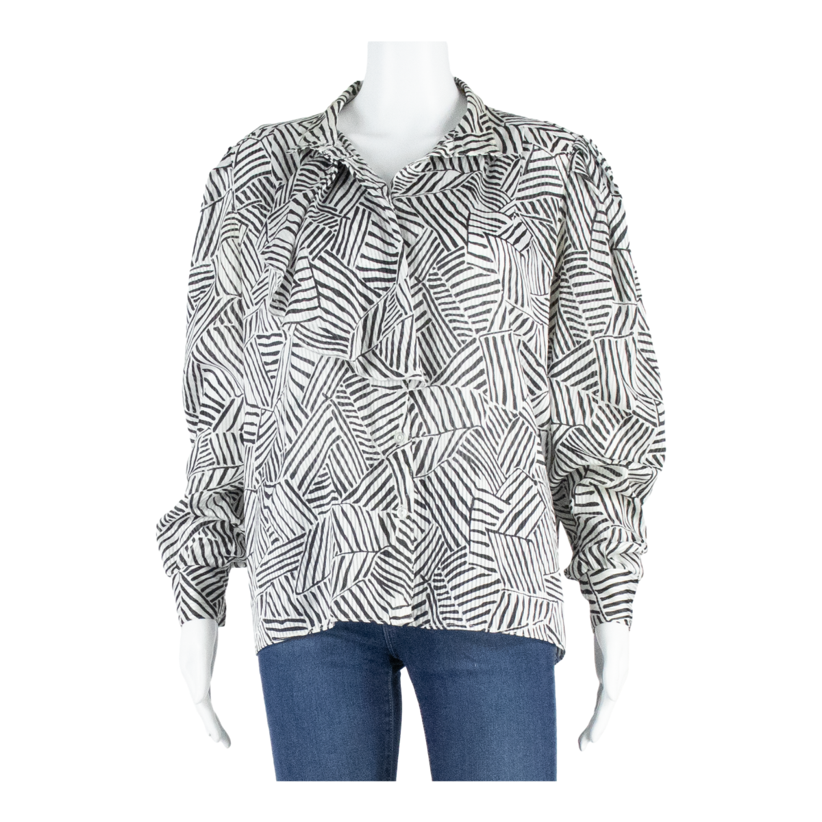 Womens Printed Blouse Black Collared Long Sleeve Chevron L Refurbished - N/A refurbished available on Cerqular