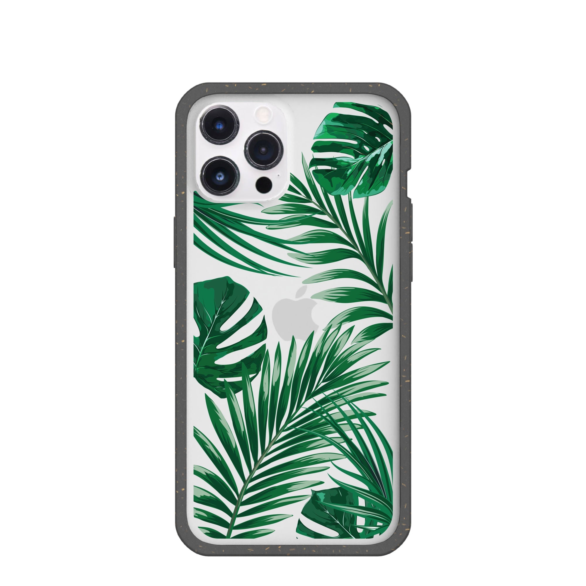 Clear Tropical Leaves iPhone 12 Pro Max Case With Black Ridge Refurbished - Pela Case refurbished available on Cerqular