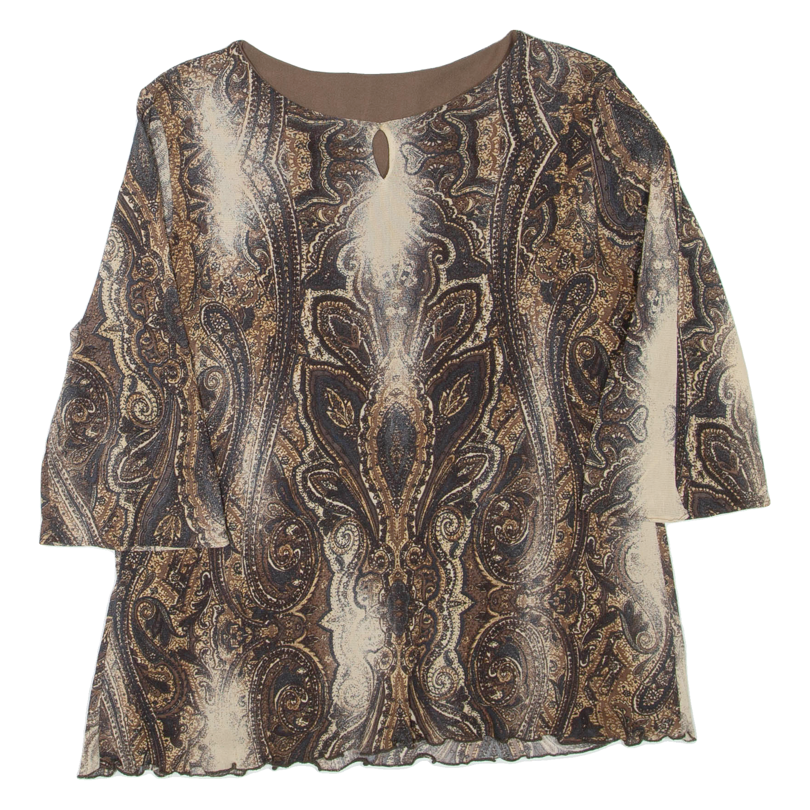 Womens Printed Top Brown 3/4 Sleeve Paisley M Refurbished - N/A refurbished available on Cerqular