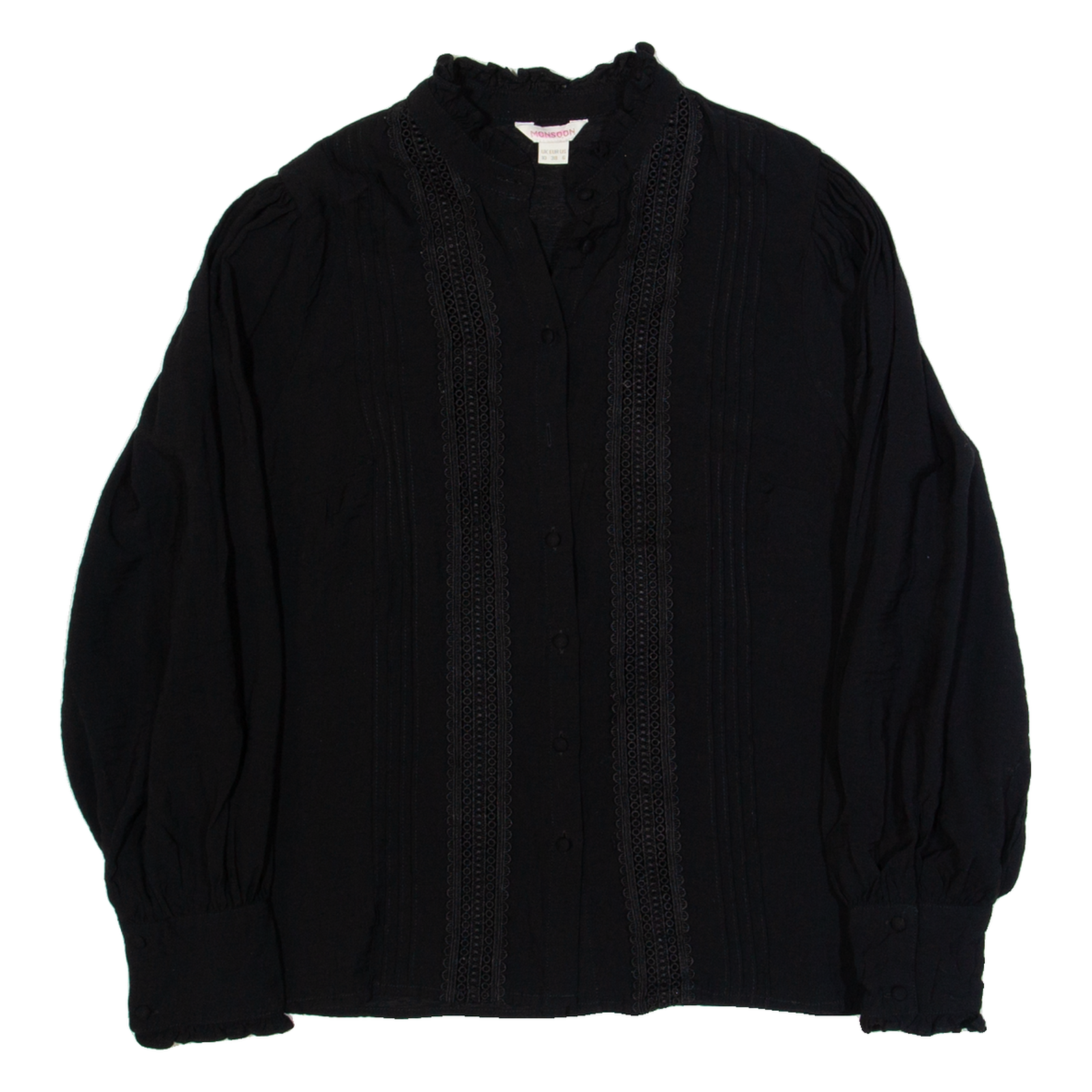 MONSOON Frill Womens Shirt Black High Neck Long Sleeve UK 10 Refurbished - N/A refurbished available on Cerqular