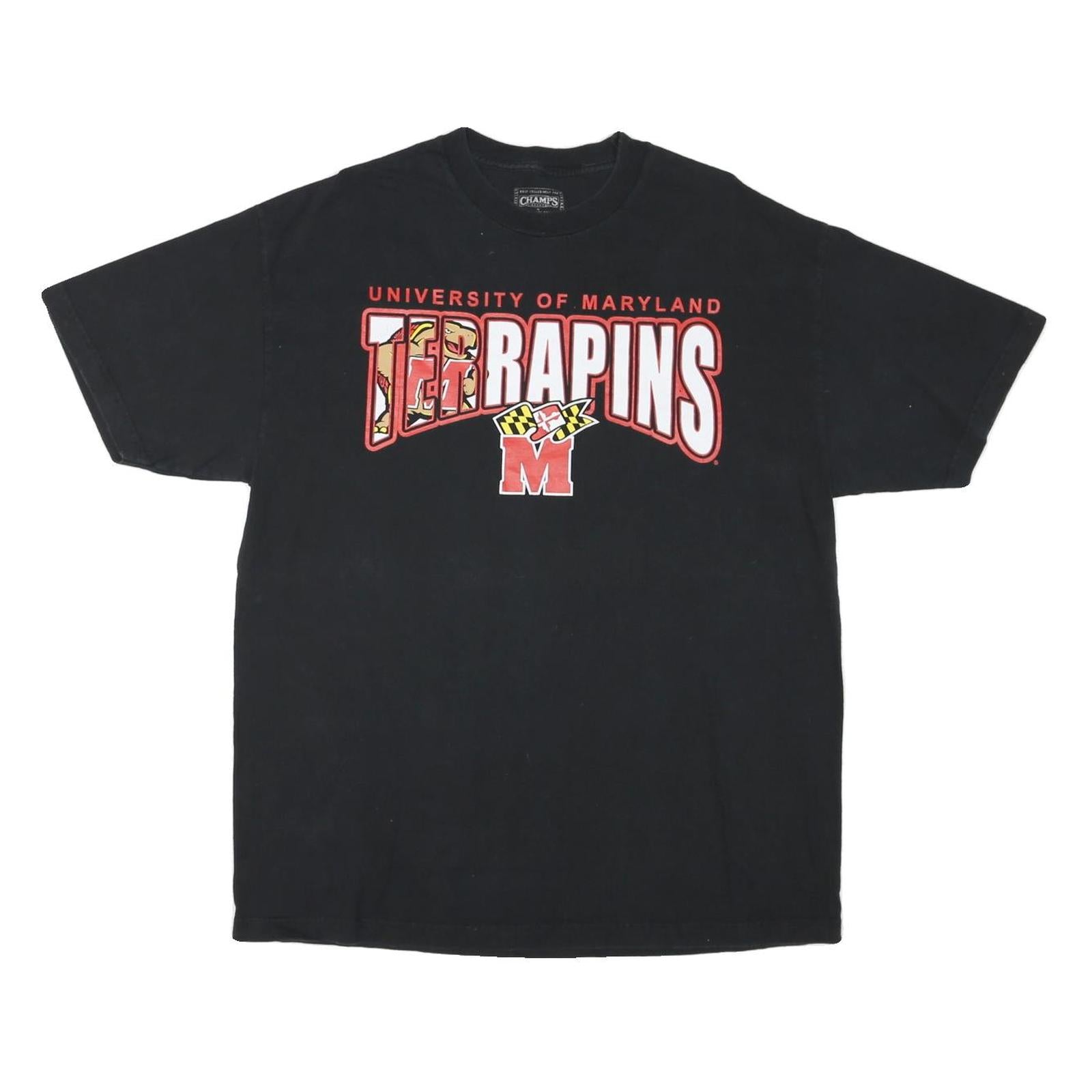 CHAMPS Mens Black University Of Maryland Terrapins Graphic T-Shirt L Short Refurbished - N/A refurbished available on Cerqular
