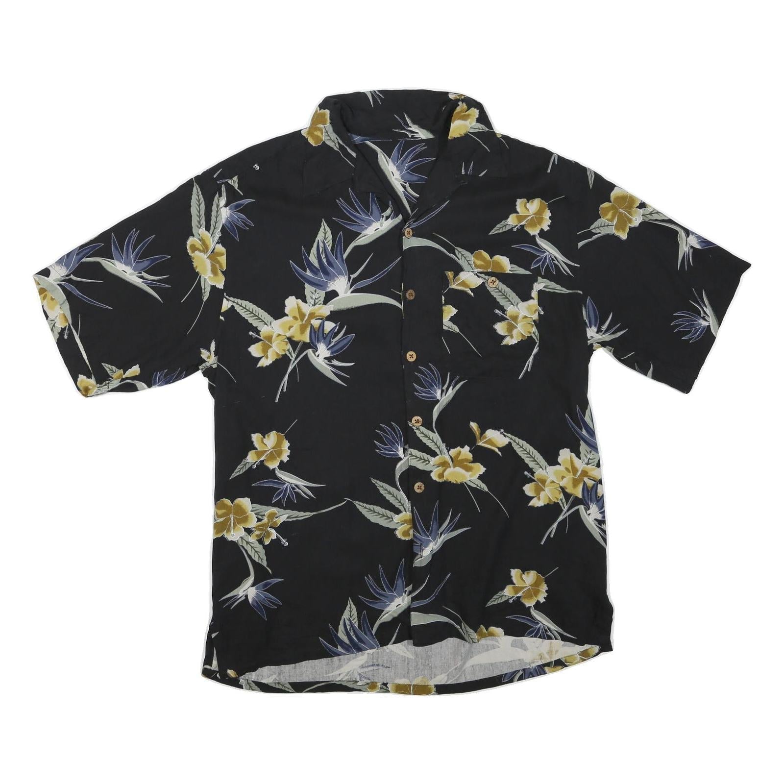 Mens Black Floral Cotton Blend Shirt M Casual Hawaiian Tropical Pattern Refurbished - N/A refurbished available on Cerqular