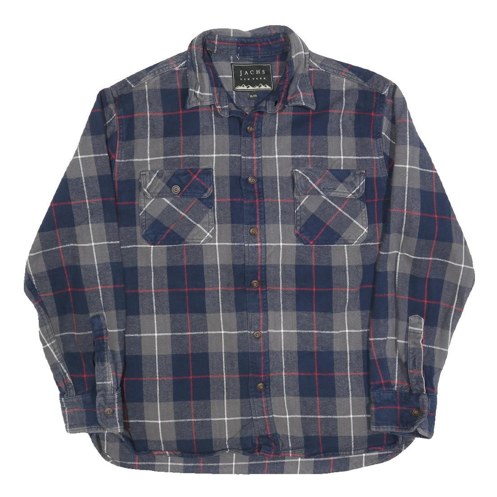 JACHS Mens Blue & Grey Check Shirt XL Casual Cotton Blend Buttoned Chest Pockets Refurbished - N/A refurbished available on Cerqular