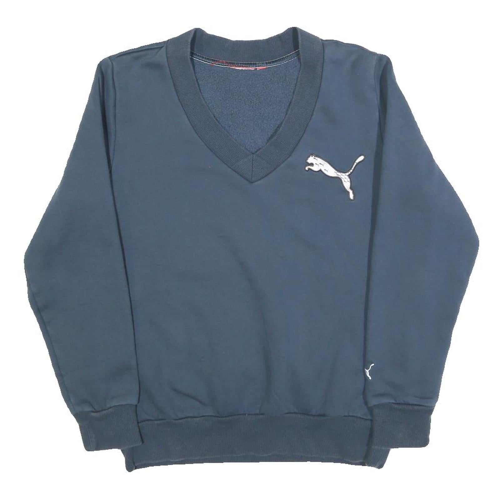 PUMA Womens Blue V-Neck Sweatshirt S Cotton Blend Pullover Sports Logo Refurbished - N/A refurbished available on Cerqular