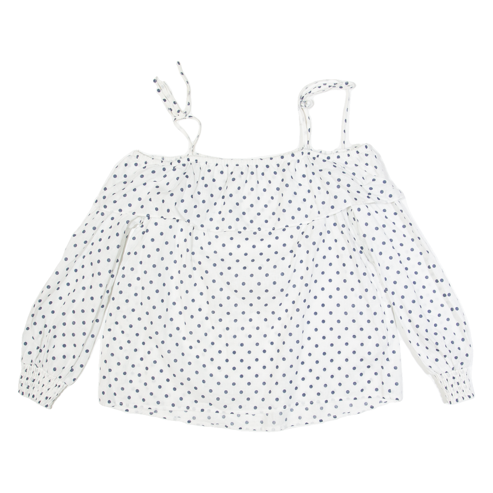 ZARA Womens Off Shoulder Top White Long Sleeve Linen Polka Dot M Refurbished - N/A refurbished available on Cerqular