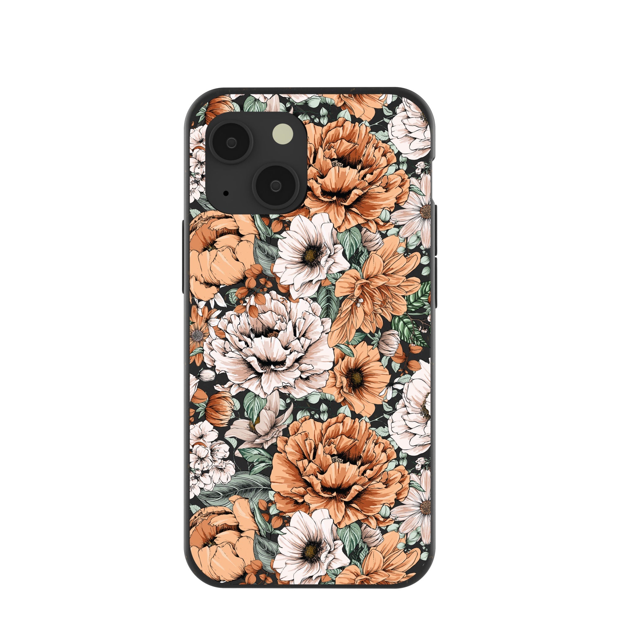 Black Peachy Peonies iPhone 13 Mini Case Refurbished - Pela Case refurbished available on Cerqular