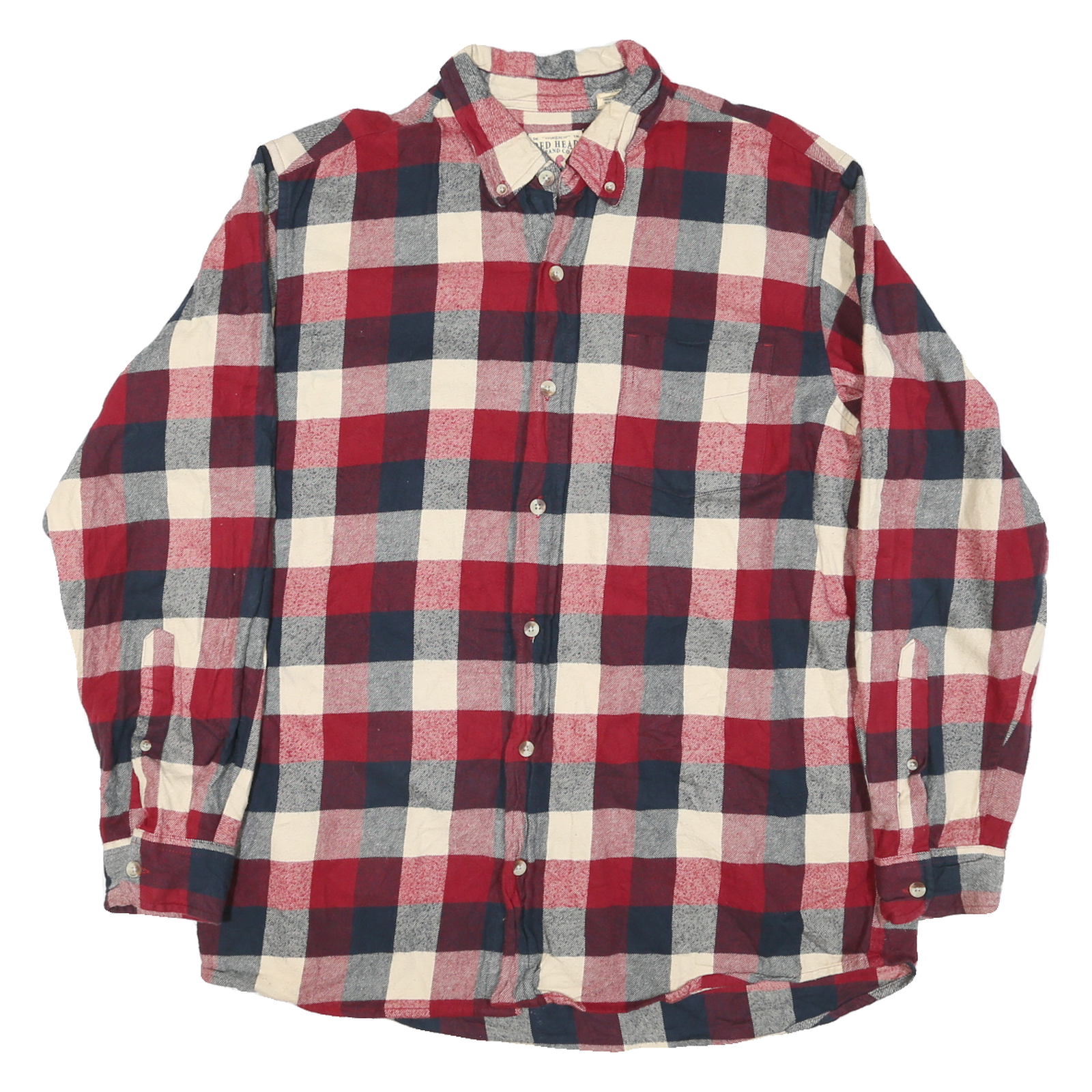 REDHEAD Mens Red & Navy Blue Check Shirt L Cotton Blend Long Sleeve Button Down Refurbished - N/A refurbished available on Cerqular