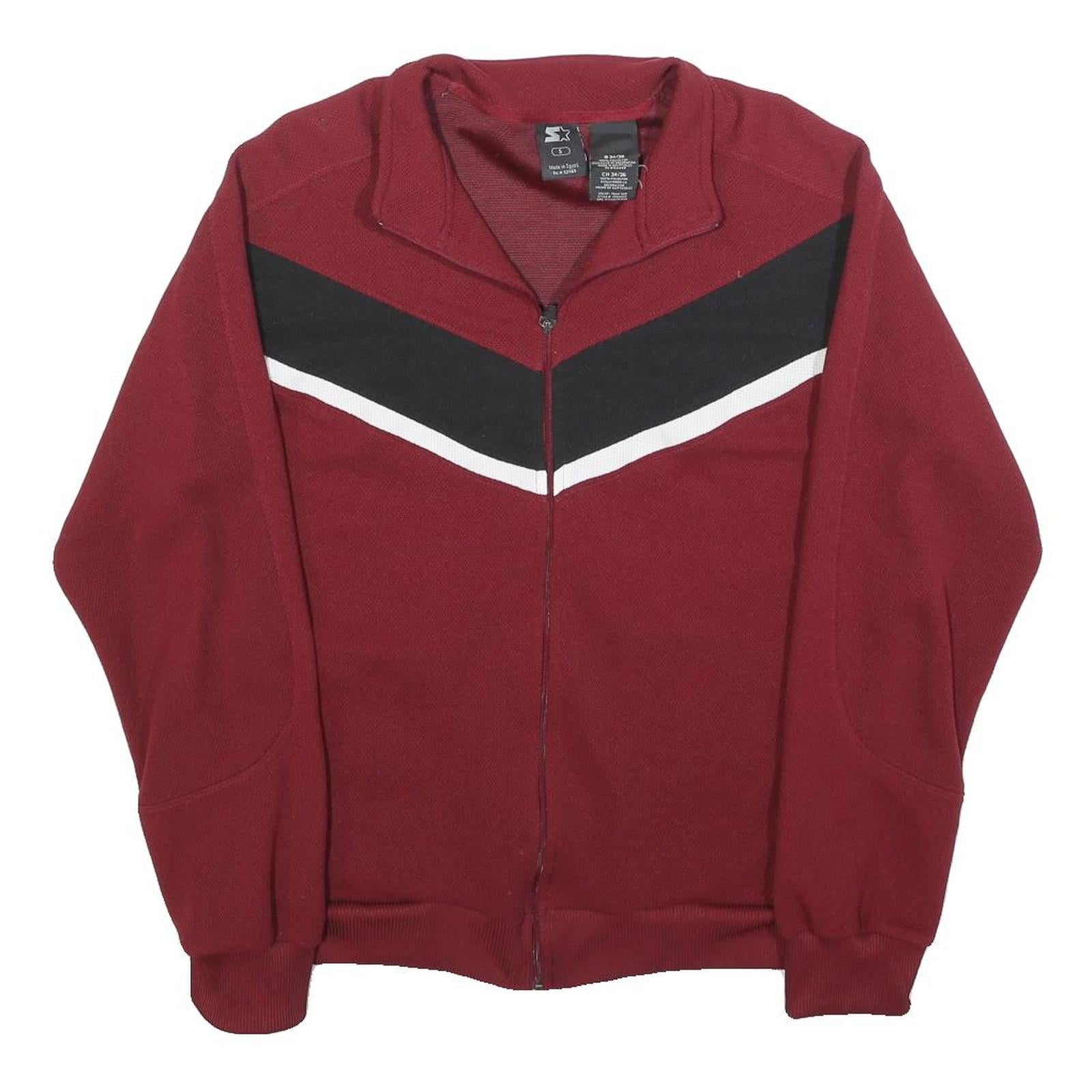 STARTER Mens Maroon & Black Zip Jacket S Cotton Blend Plain Casual Retro 90s Refurbished - N/A refurbished available on Cerqular