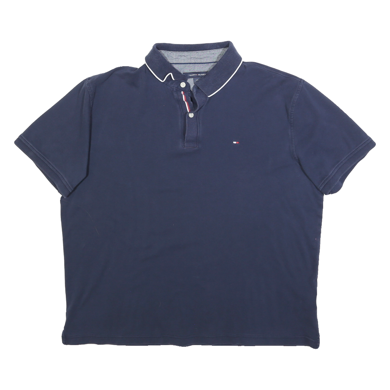 TOMMY HILFIGER Mens Navy Blue Short Sleeve Plain Polo Shirt L Classic Style Refurbished - N/A refurbished available on Cerqular