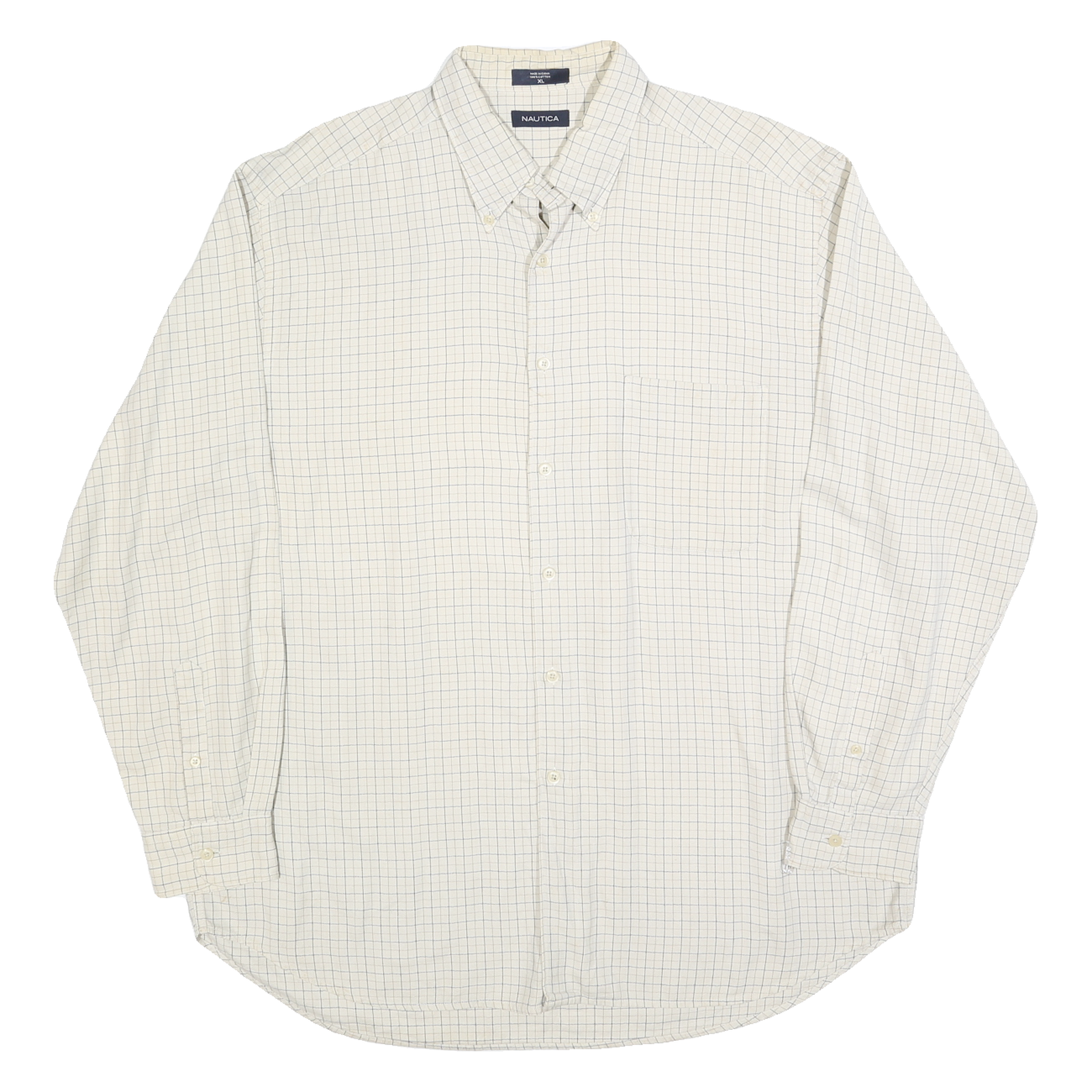 NAUTICA Mens White & Blue Check Cotton Blend Shirt XL Classic Button-Down Casual Refurbished - N/A refurbished available on Cerqular
