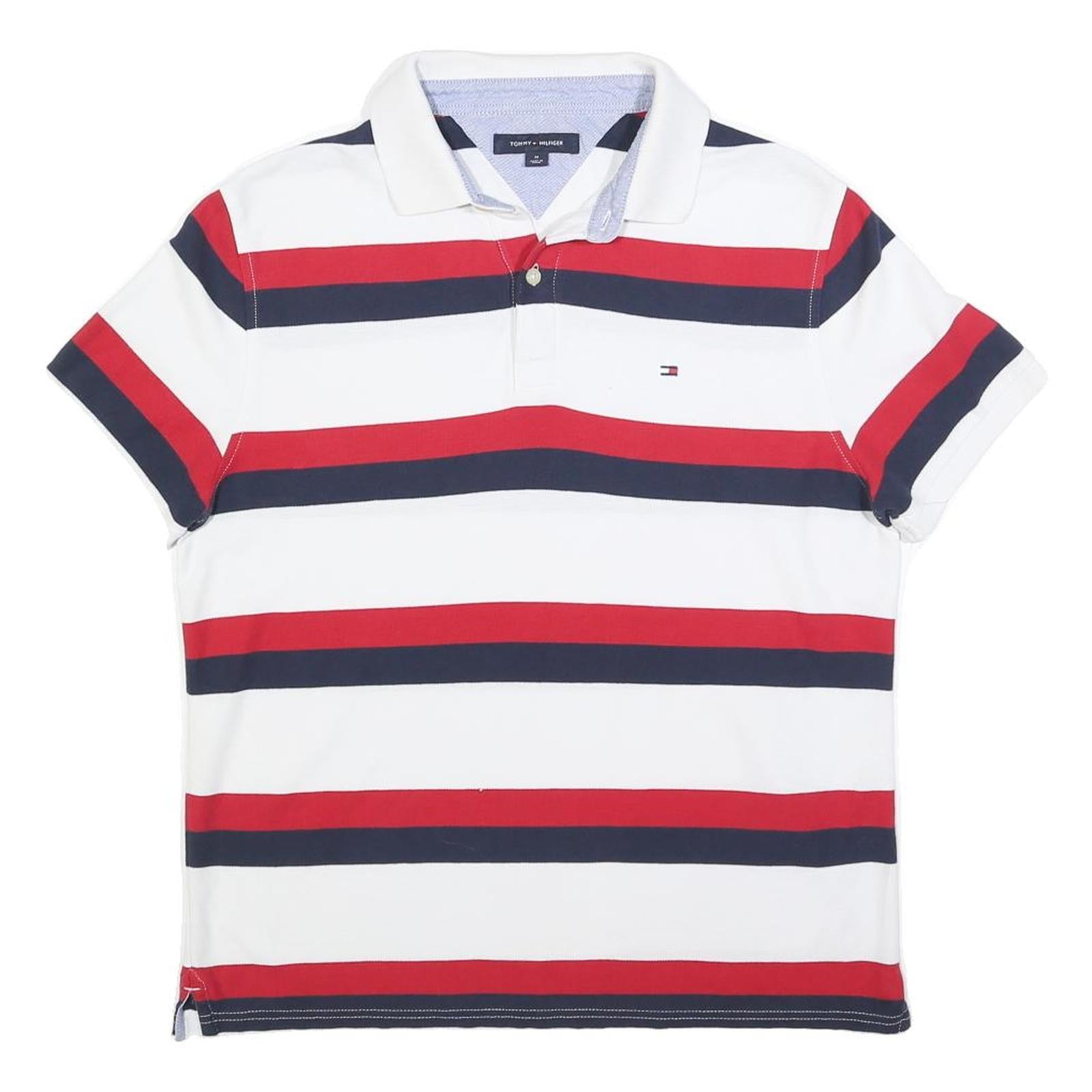 TOMMY HILFIGER Mens White Red & Blue Striped Short Sleeve Polo Shirt M Classic Refurbished - N/A refurbished available on Cerqular