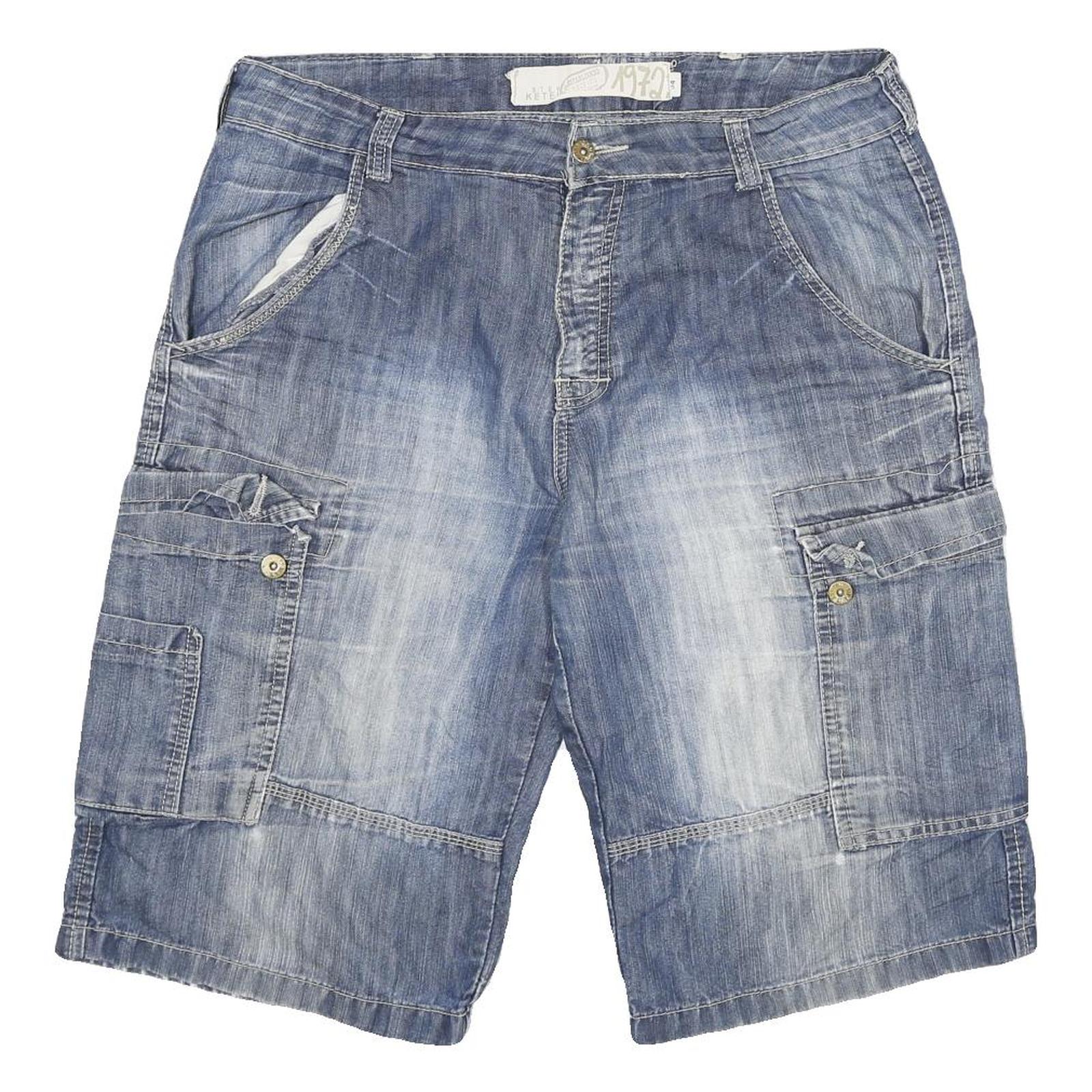 STEVE KETELL Mens Denim Blue Cargo Shorts 2XL W34 Casual Button Closure Refurbished - N/A refurbished available on Cerqular