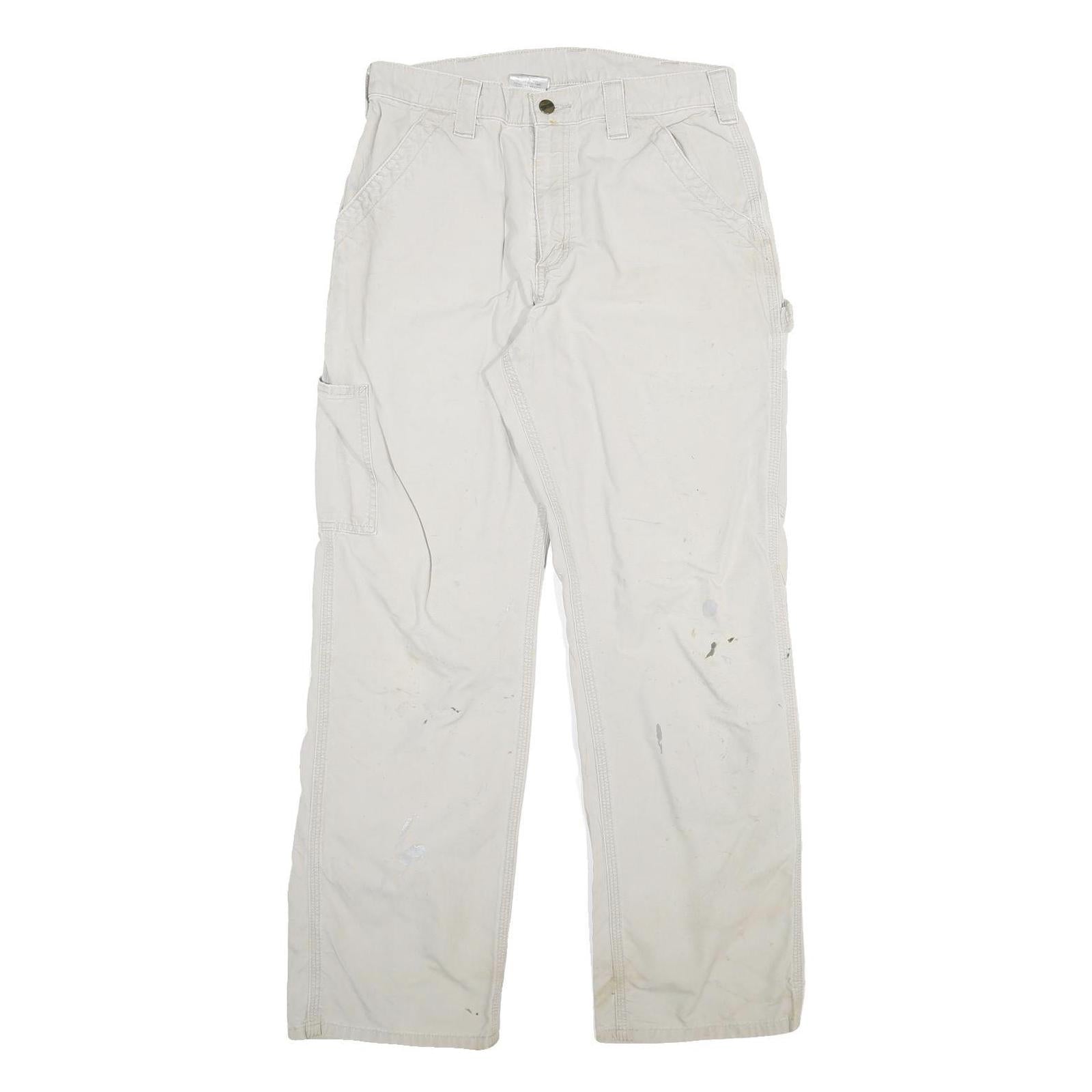 CARHARTT Mens Cotton Blend White Relaxed Straight Trousers W32 L32 Workwear Refurbished - N/A refurbished available on Cerqular