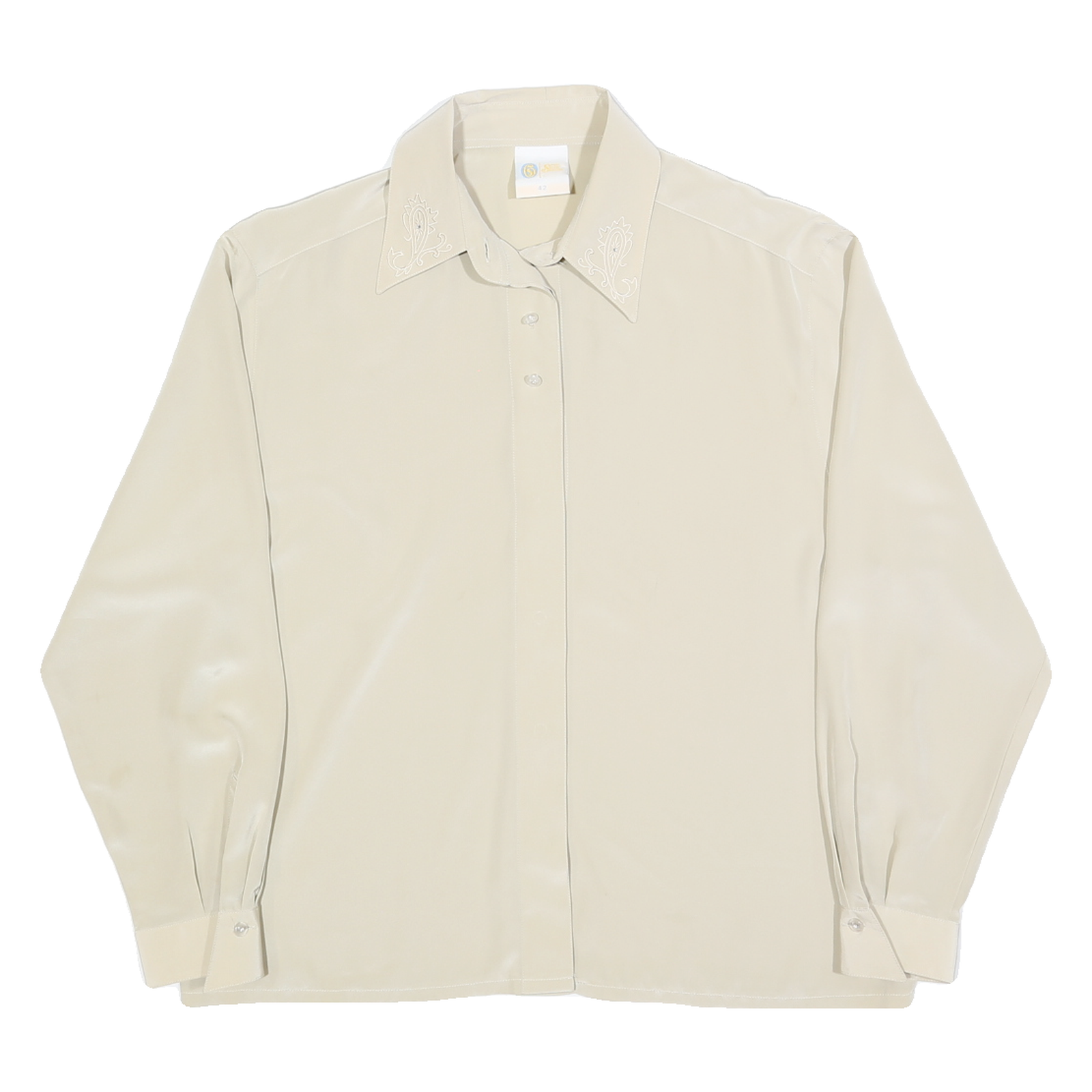 YOUR 6TH SENSE Womens Cream Shirt Long Sleeve Collared Embroidered L Refurbished - N/A refurbished available on Cerqular