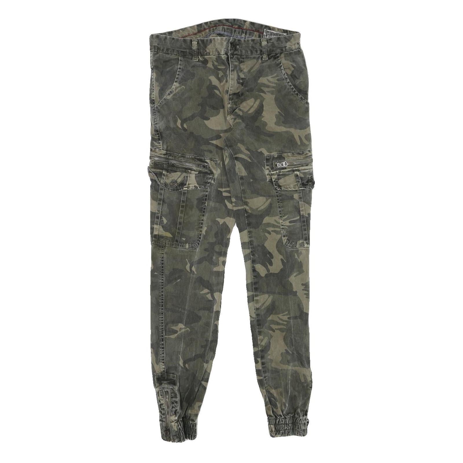 Mens Slim Fit Cotton Blend Green Camouflage Cargo Trousers W29 L30 Zip Pocketed Refurbished - N/A refurbished available on Cerqular