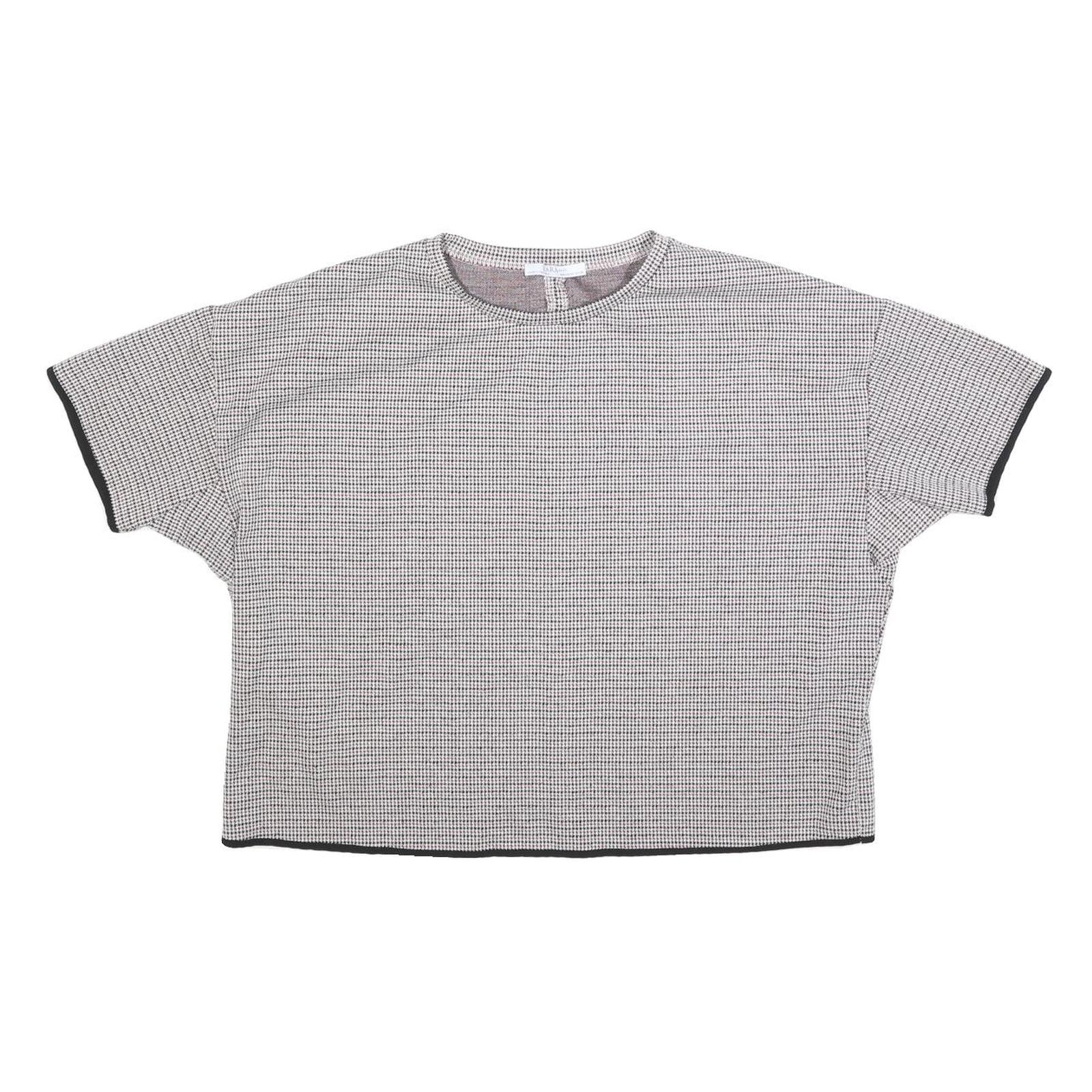 ZARA BASIC Womens Black & White Checked Crop Top Short Sleeve Crew Neck M Cotton Refurbished - N/A refurbished available on Cerqular