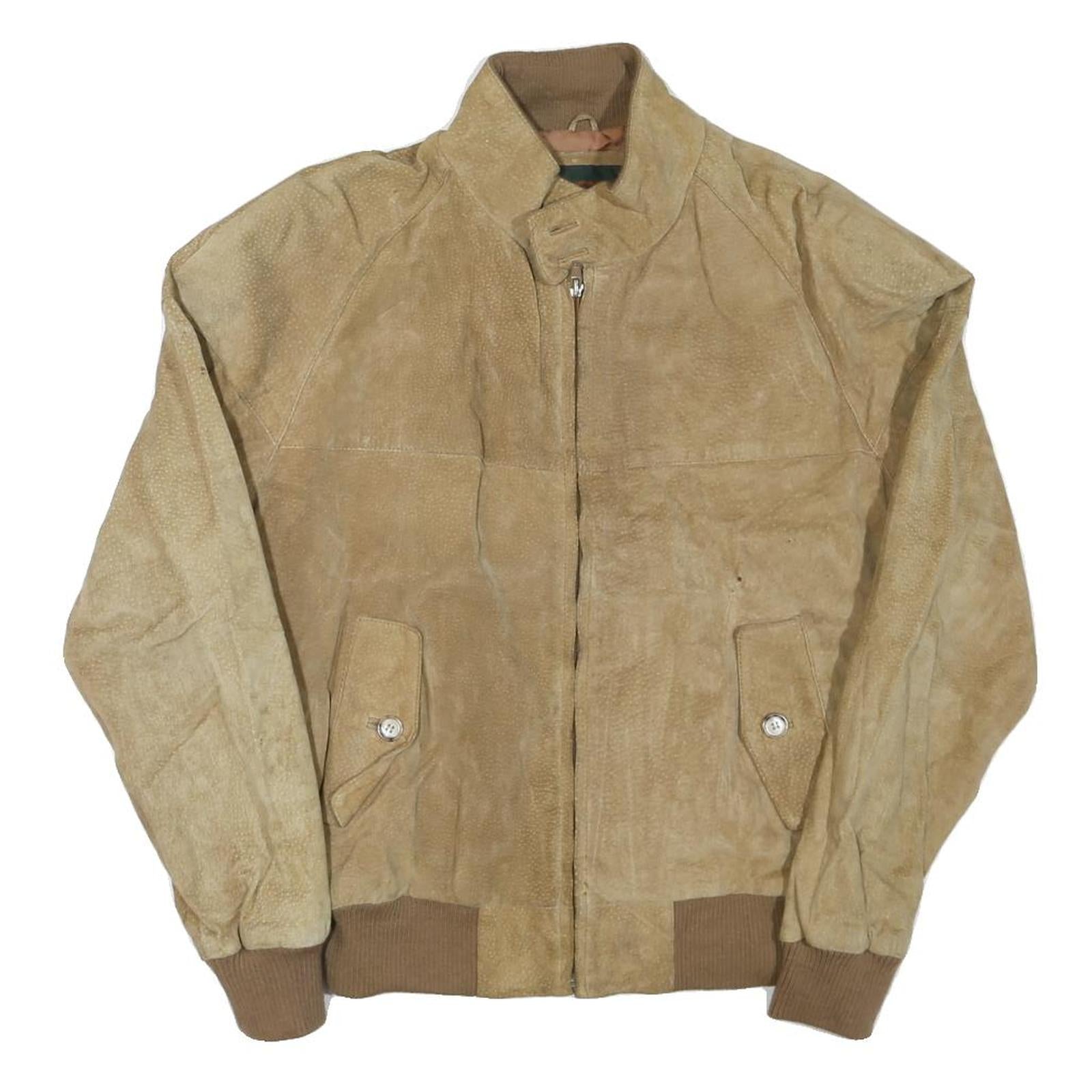 COTTRELL & HAYS Mens Beige Leather Bomber Jacket L Suede Zip Closure Casual Refurbished - N/A refurbished available on Cerqular
