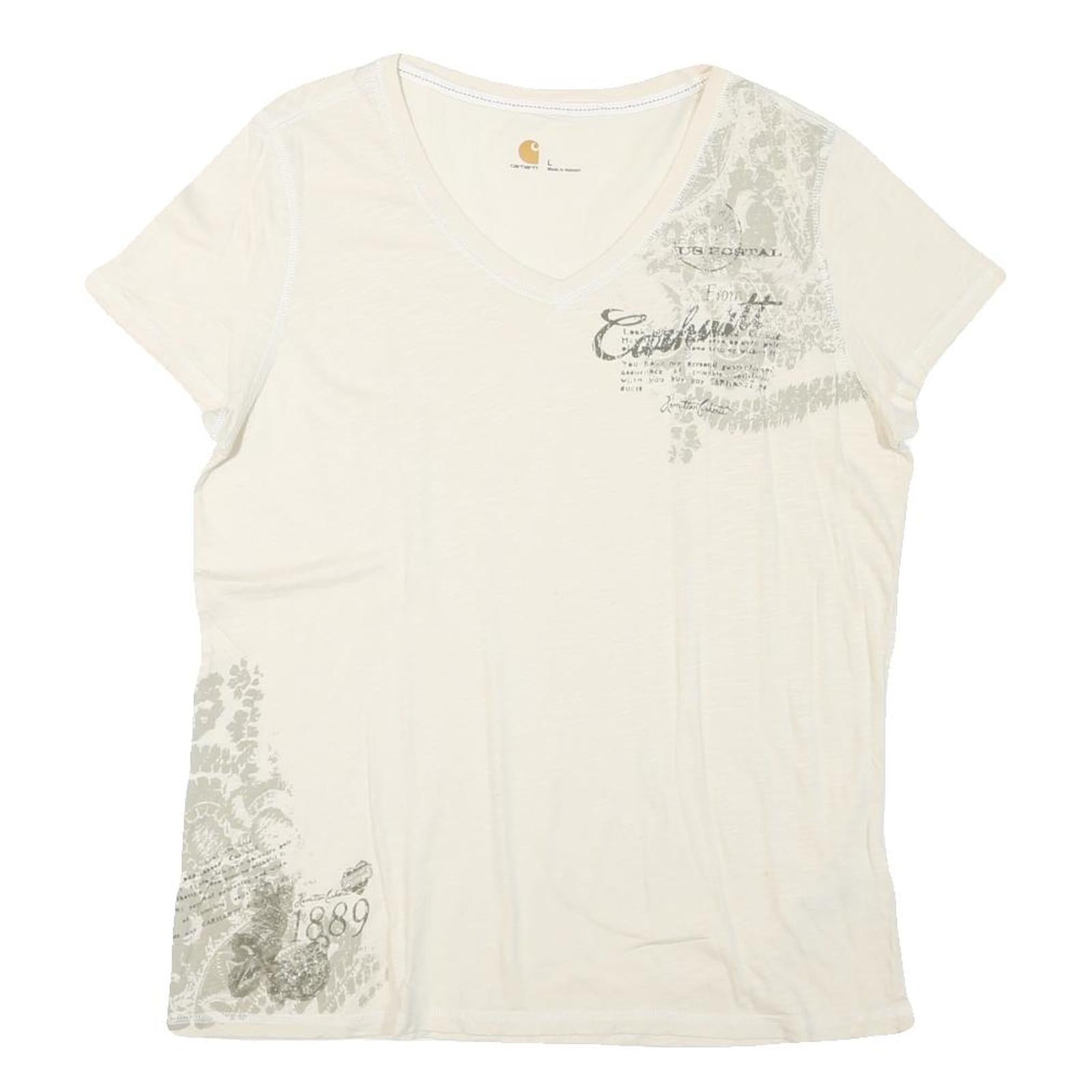 CARHARTT Womens Cream Printed Cotton Blend T-Shirt L V-Neck Short Sleeve Casual Refurbished - N/A refurbished available on Cerqular
