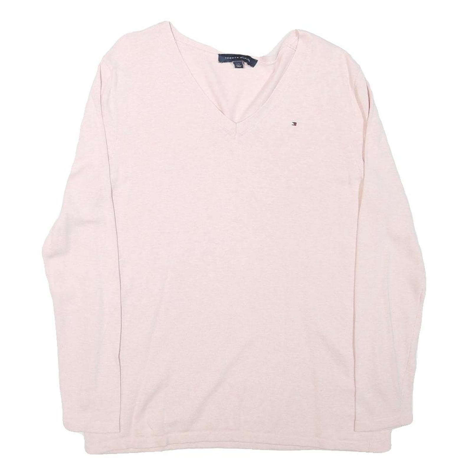 TOMMY HILFIGER Womens Cream Jumper V-Neck Basic Knit L Cotton Blend Casual Refurbished - N/A refurbished available on Cerqular