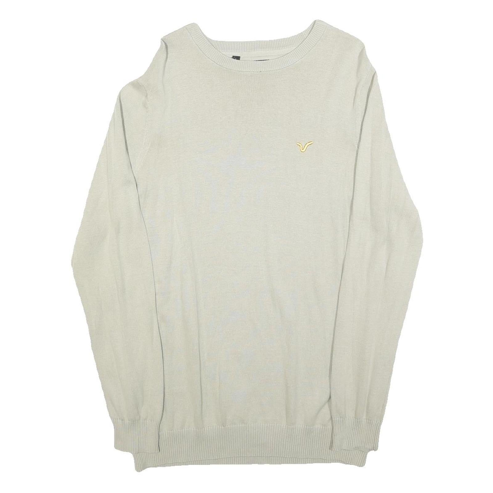 VOI JEANS Mens Cream Plain Cotton Crew Neck Basic Knit Jumper L Stylish Comfort Refurbished - N/A refurbished available on Cerqular
