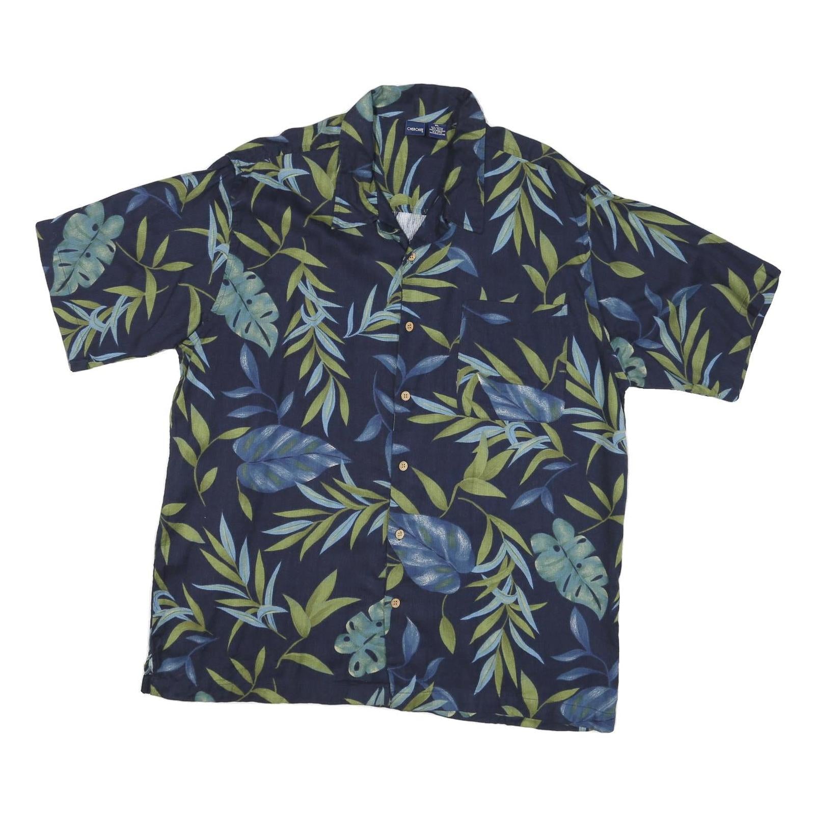 CHEROKEE Mens Blue & Green Leaf Pattern Rayon Shirt XL Short Sleeve Casual Refurbished - N/A refurbished available on Cerqular
