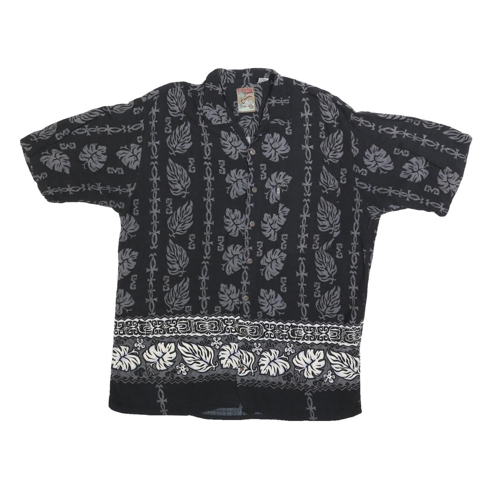 PINEAPPLE CONNECTIONS Mens Black & Grey Hawaiian Shirt XL Cotton Blend Casual Refurbished - N/A refurbished available on Cerqular