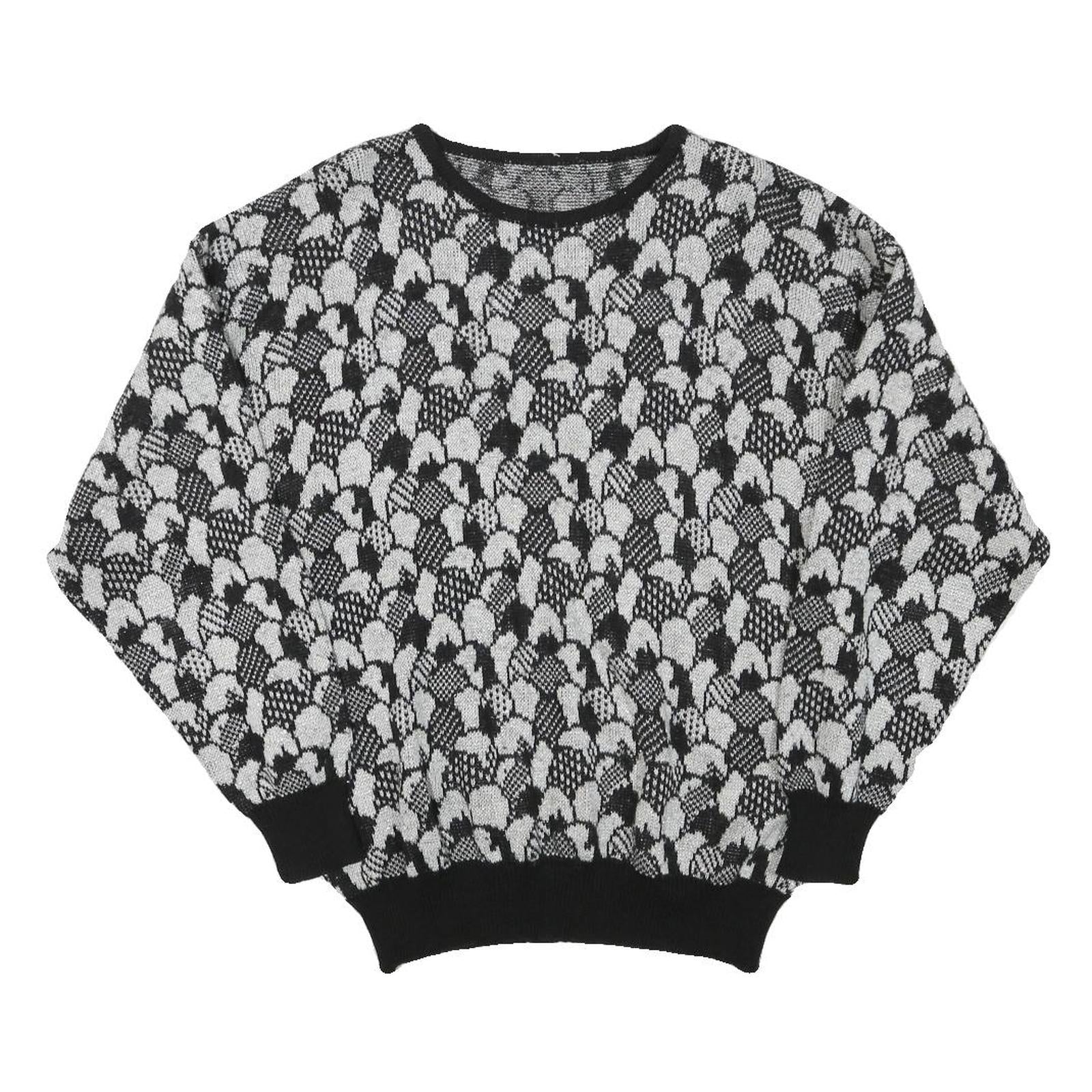 Womens Black & Grey Patterned Acrylic Blend Jumper Crew Neck Waffle Knit M Refurbished - N/A refurbished available on Cerqular