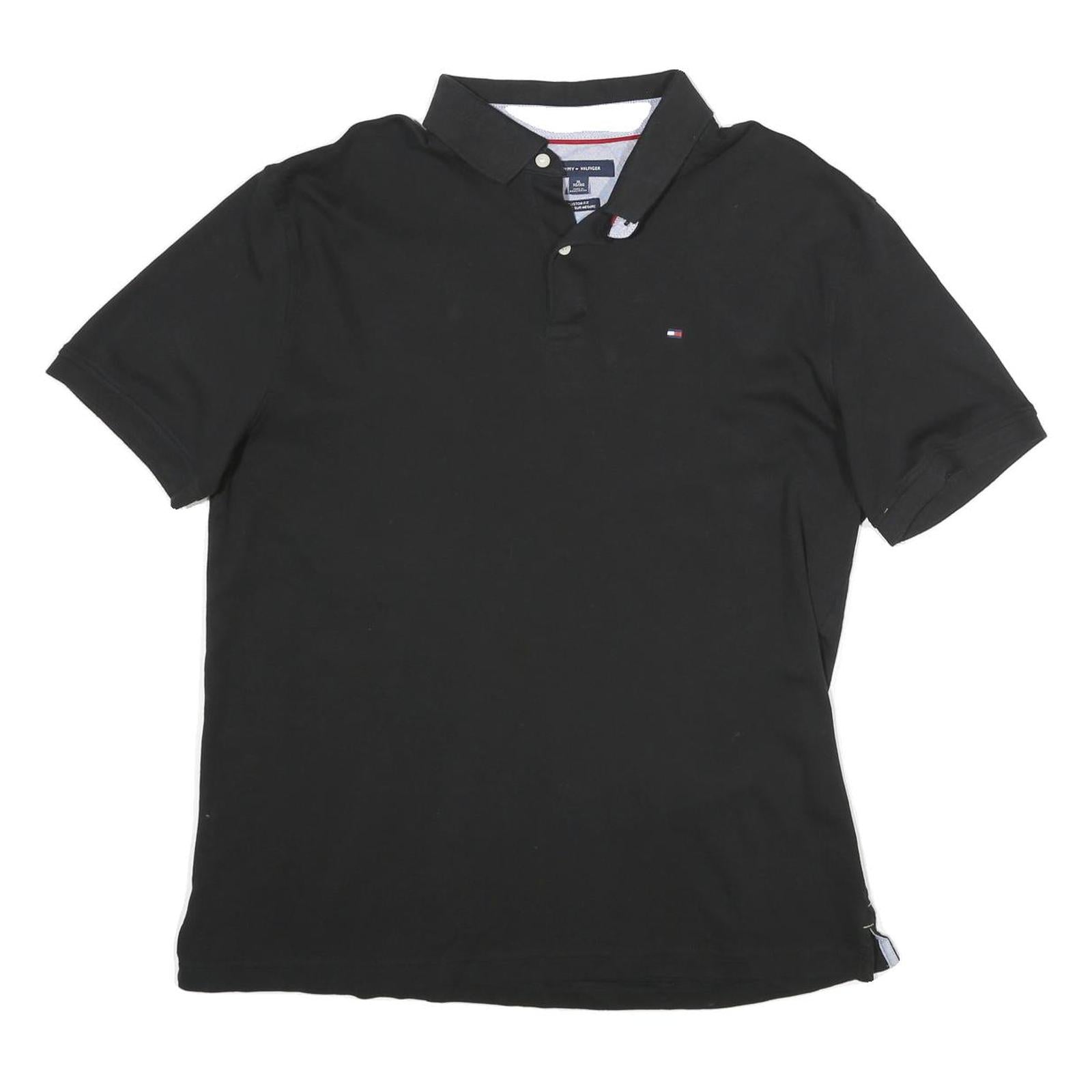 TOMMY HILFIGER Mens Black Short Sleeve Plain Polo Shirt XL Cotton Casual Refurbished - N/A refurbished available on Cerqular