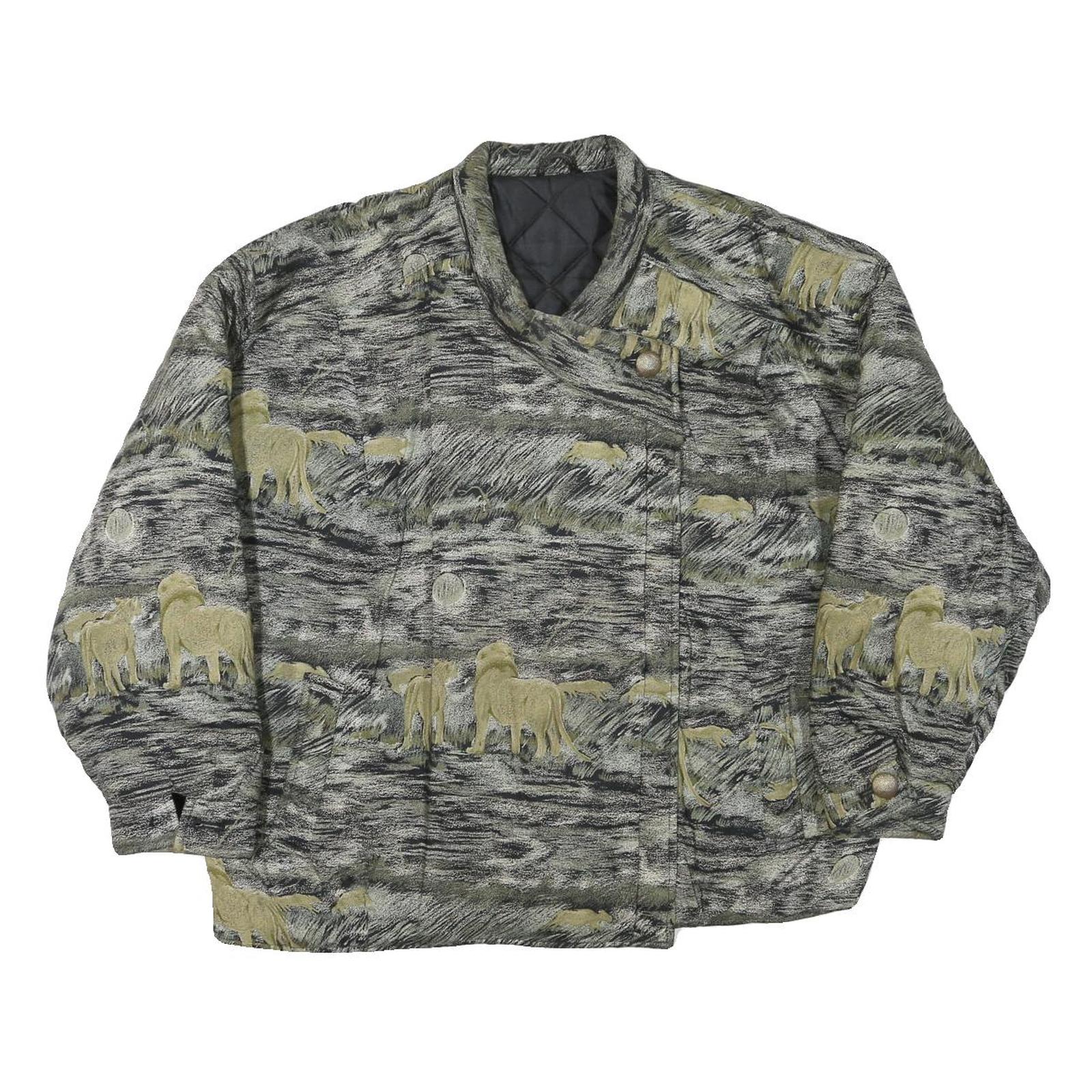 Womens Grey & Green Horse Motif Button Jacket L Polyester Blend Animal Pattern Refurbished - N/A refurbished available on Cerqular