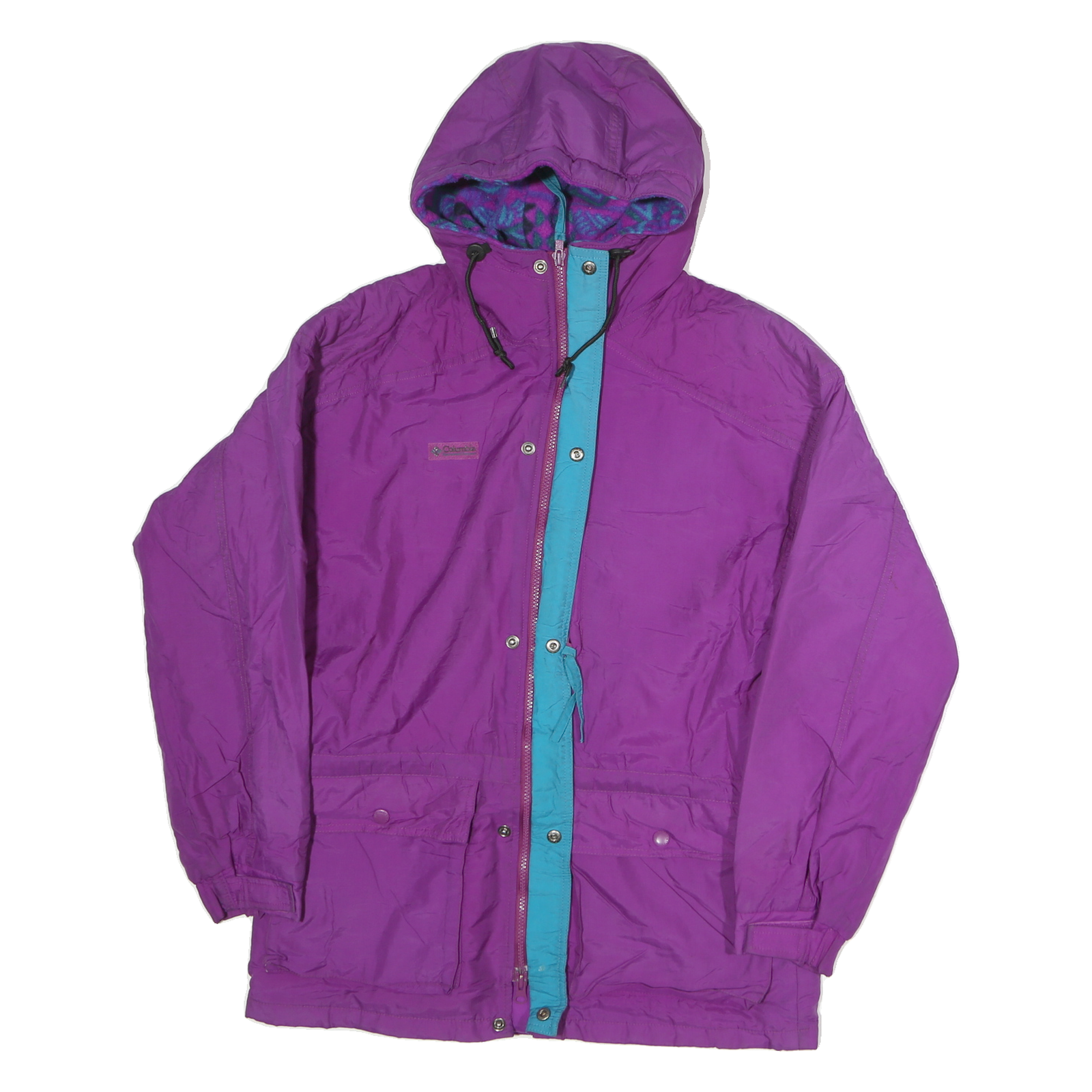 COLUMBIA Womens Purple & Blue Outdoor Jacket L Polyester Zip Hooded Plain Refurbished - N/A refurbished available on Cerqular