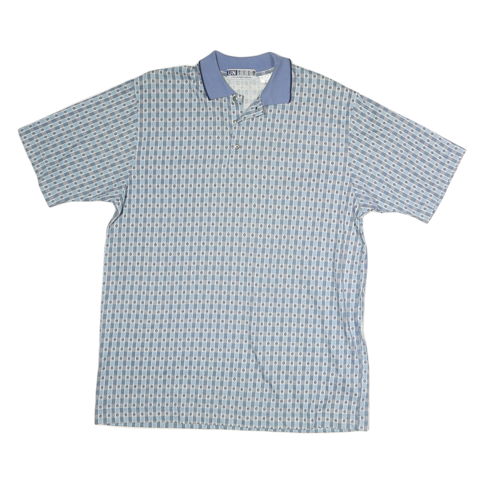 UNTIED Mens Blue Printed Short Sleeve Polo Shirt L Cotton Casual Summer Refurbished - N/A refurbished available on Cerqular