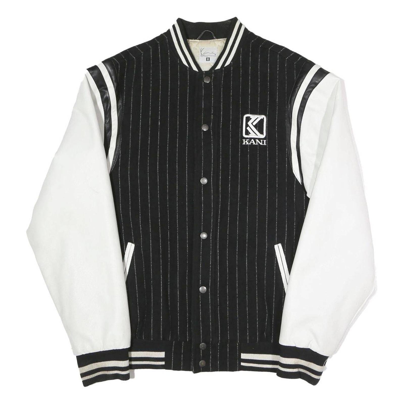 KARL KANI Mens Black & White Varsity Button Jacket M Polyester Blend Pinstripe Refurbished - N/A refurbished available on Cerqular