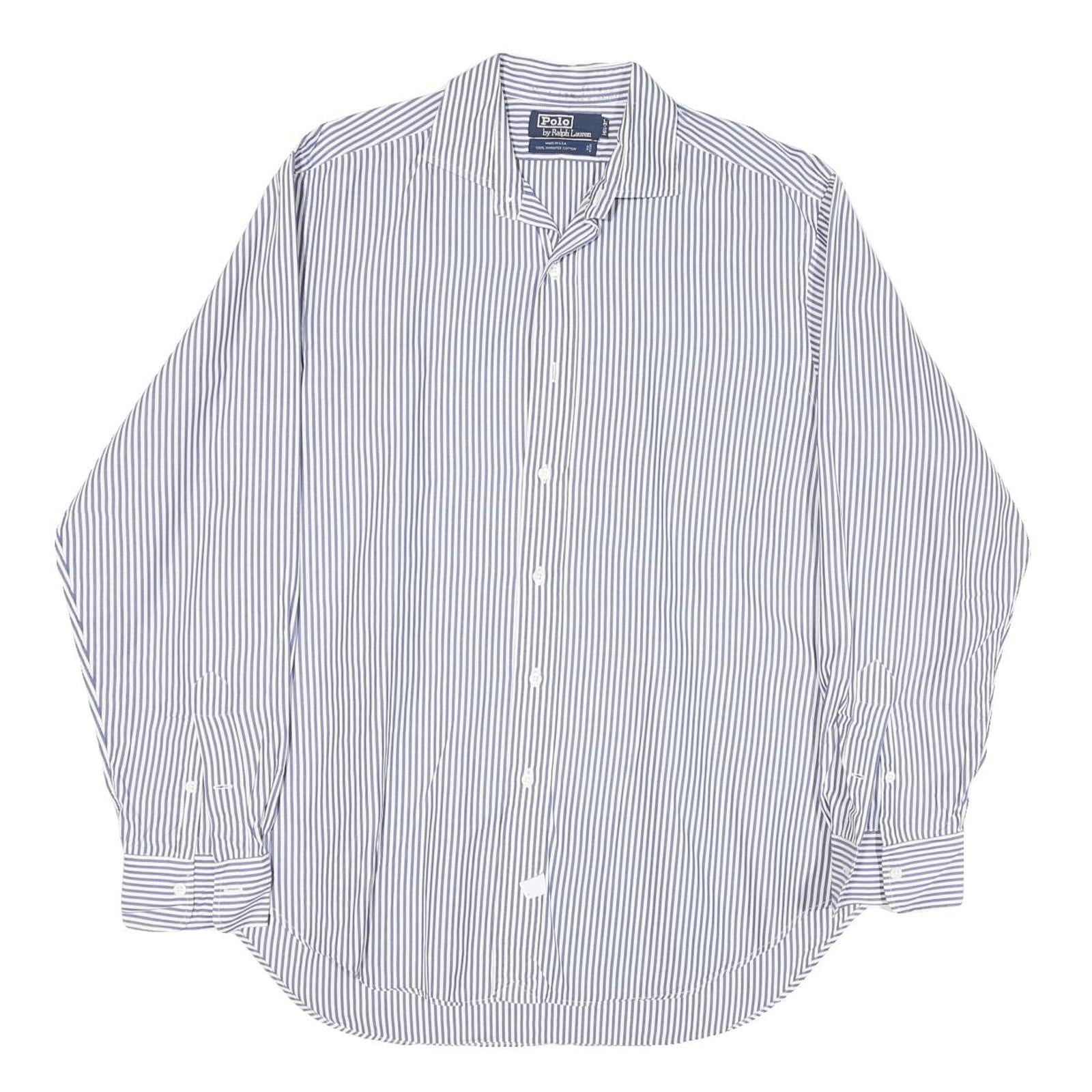 POLO RALPH LAUREN Mens Blue & White Striped Shirt L Classic Cotton Blend Long Refurbished - N/A refurbished available on Cerqular