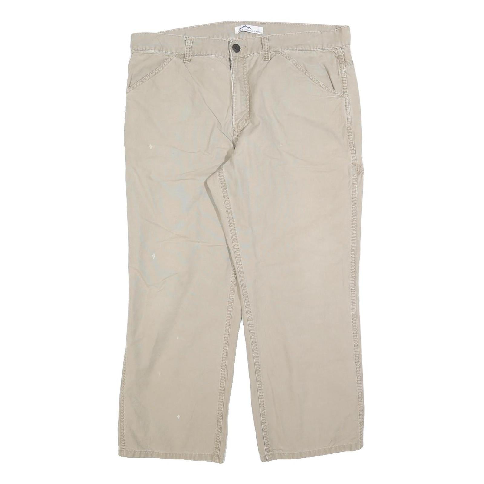 BLUE MOUNTAIN Mens Beige Cotton Blend Relaxed Straight Trousers W38 L27 Casual Refurbished - N/A refurbished available on Cerqular