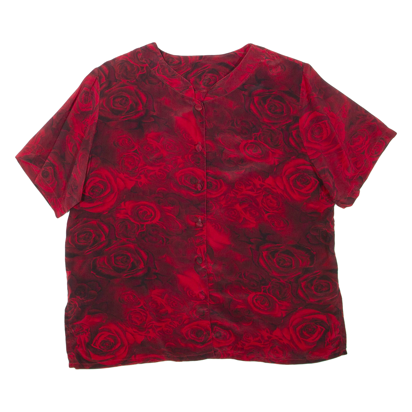 Womens Printed Blouse Red V-Neck Floral M Refurbished - N/A refurbished available on Cerqular