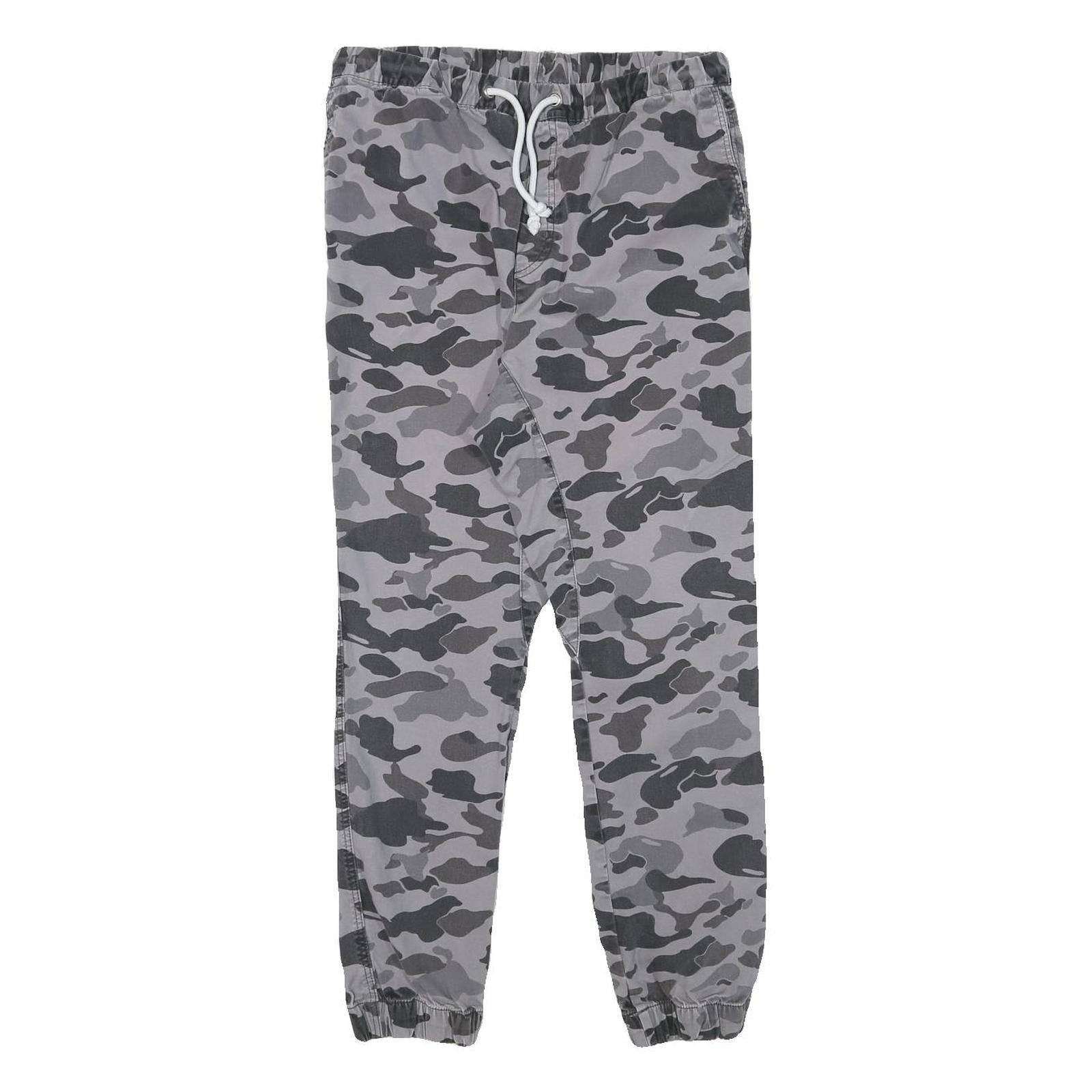 Mens Grey Camouflage Slim Fit Drawstring Waist Trousers W30 L27 Casual Cotton Refurbished - N/A refurbished available on Cerqular