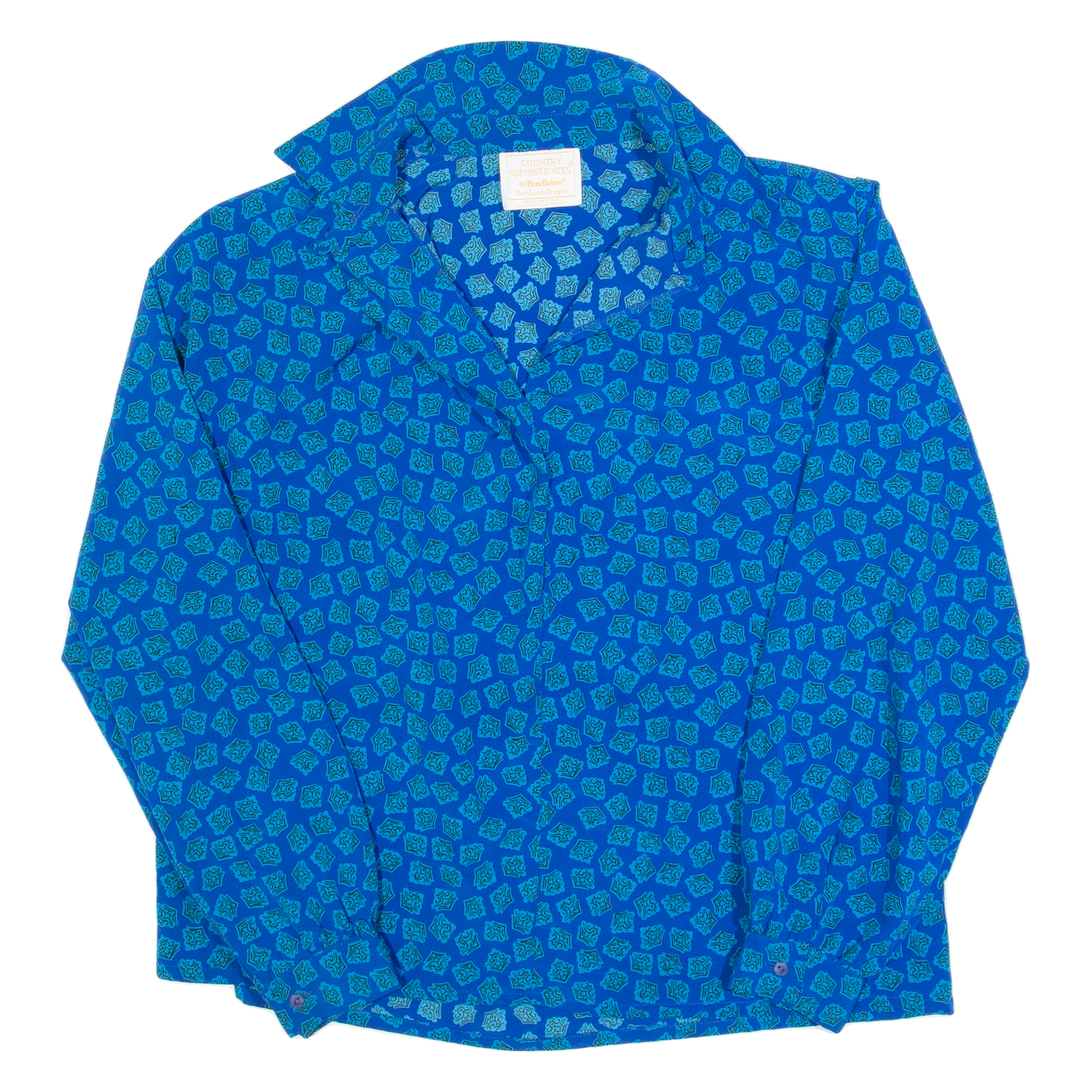 COUNTRY SOPHISTICATES BY PENDLETON Womens Printed Blouse Blue Crazy Pattern M Refurbished - N/A refurbished available on Cerqular