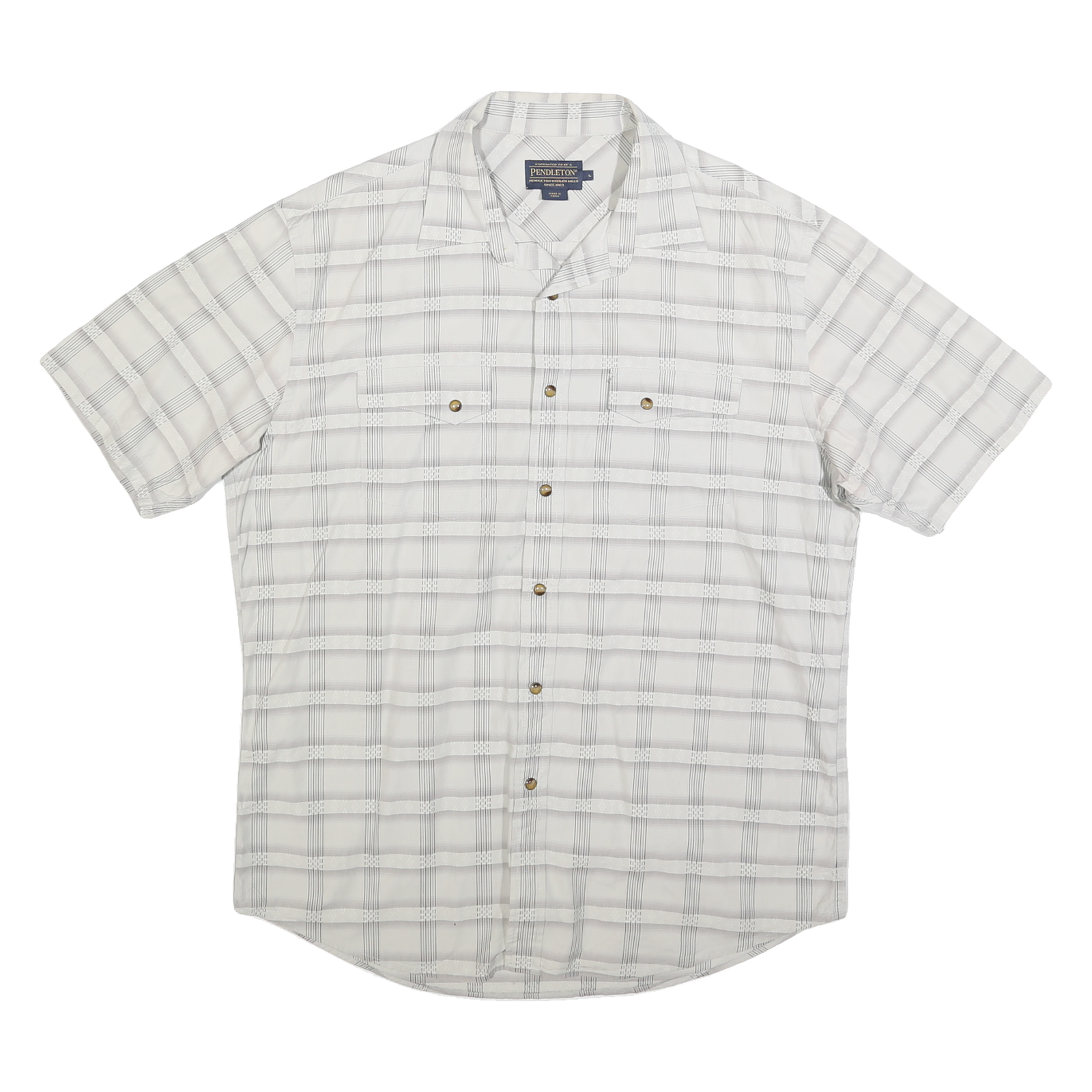 PENDLETON Mens White & Grey Check Shirt L Cotton Blend Short Sleeve Casual Refurbished - N/A refurbished available on Cerqular