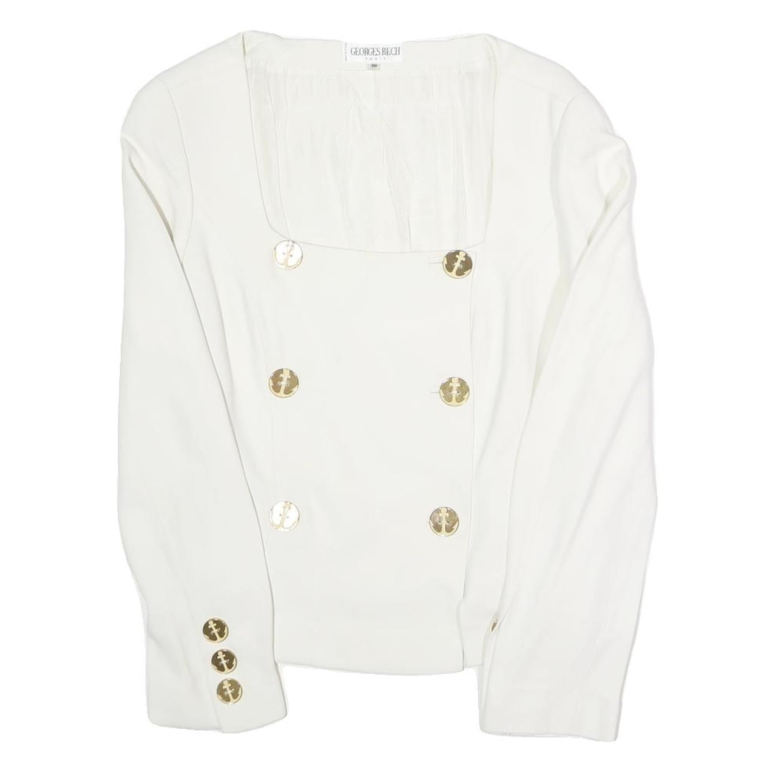 GEORGES RECH Womens White Classic Jacket UK 10 Viscose Blend Button Nautical Refurbished - N/A refurbished available on Cerqular