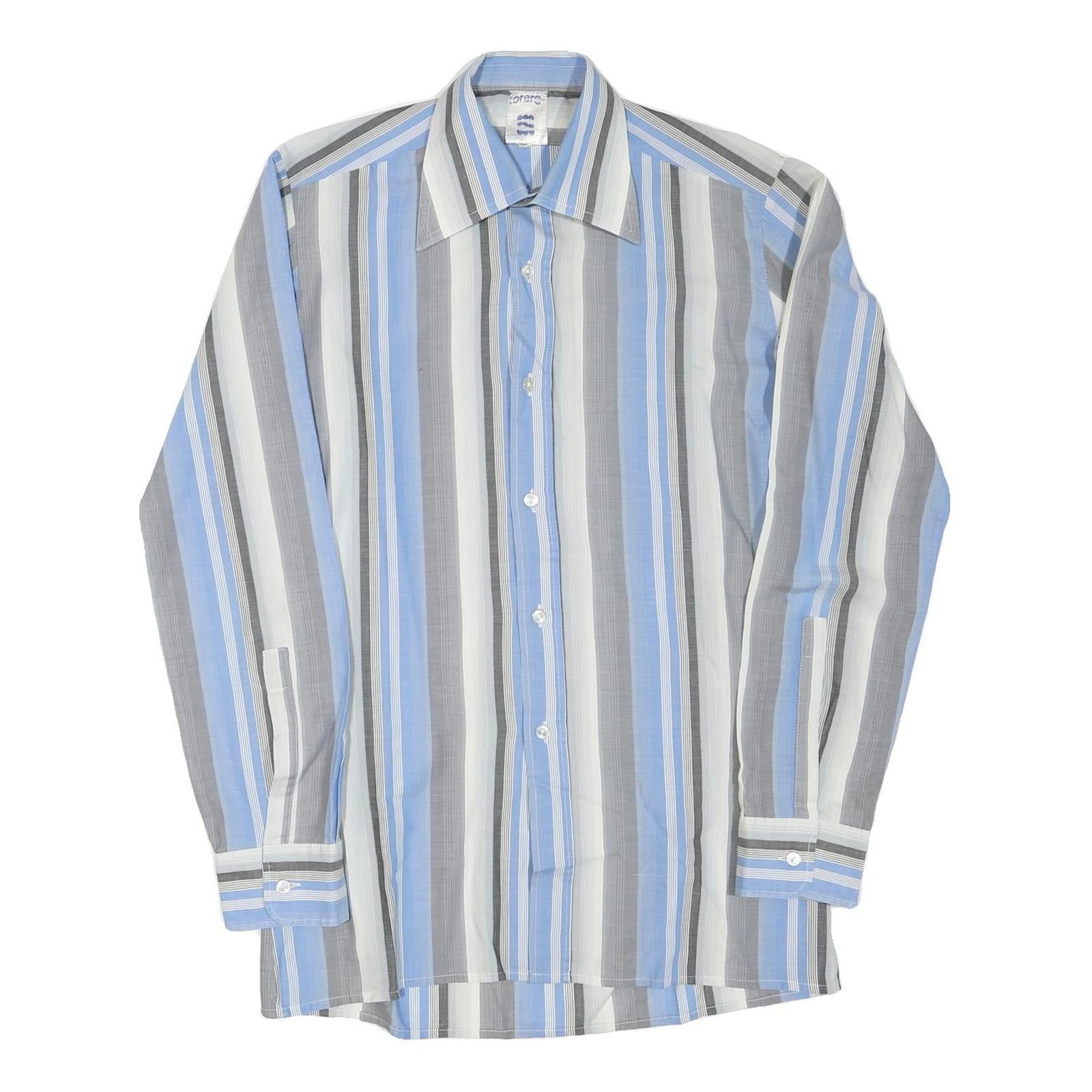 Mens Blue & Grey Striped Cotton Blend Shirt M Long Sleeve Button Collar Refurbished - N/A refurbished available on Cerqular