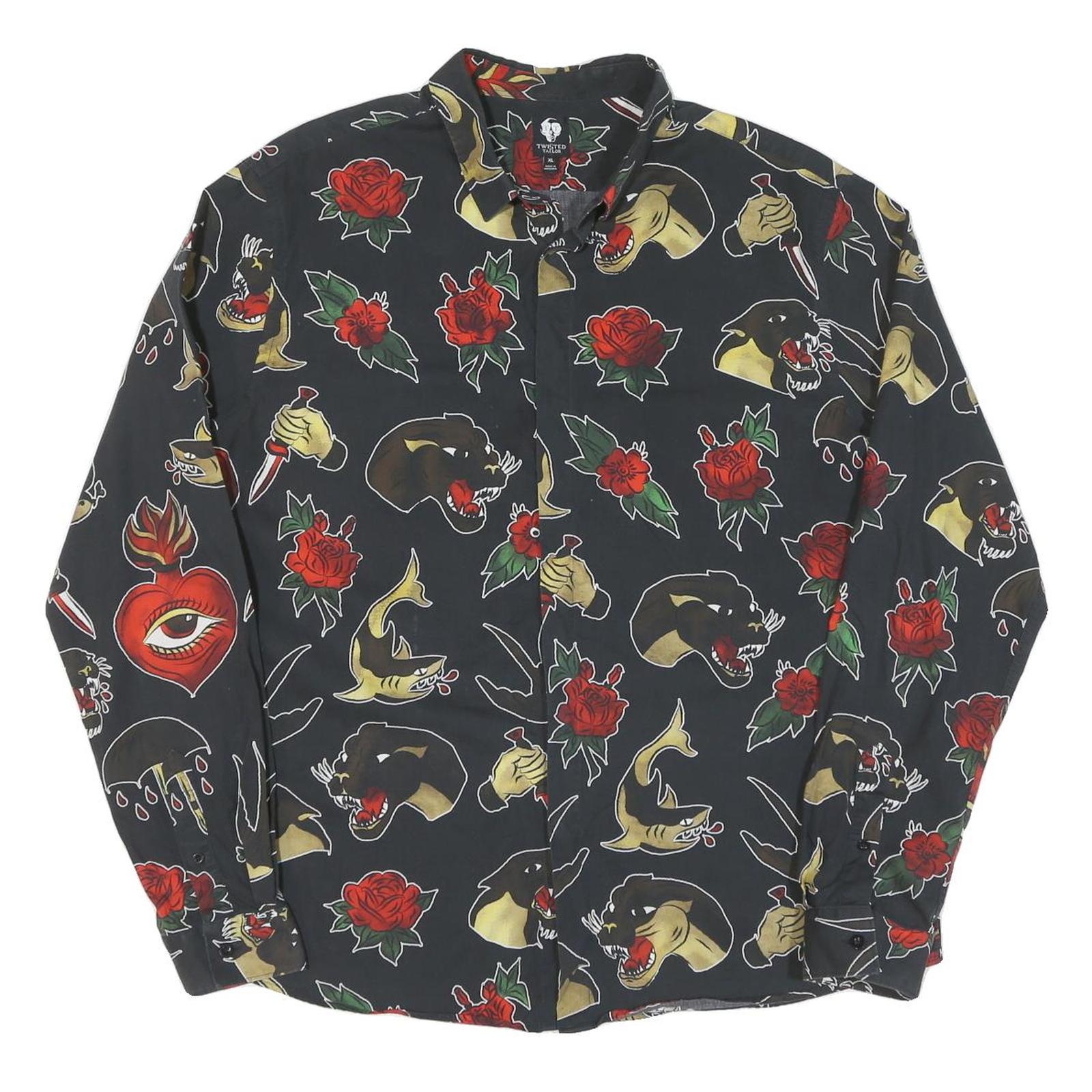 Buy Mens Black Shirt XL Cotton Tattoo Style Print Long Sleeve Button Closure Refurbished - $32.49 Mens Black Shirt XL Cotton Tattoo Style Print Long Sleeve Button Closure Refurbished - N/A refurbished available on Cerqular