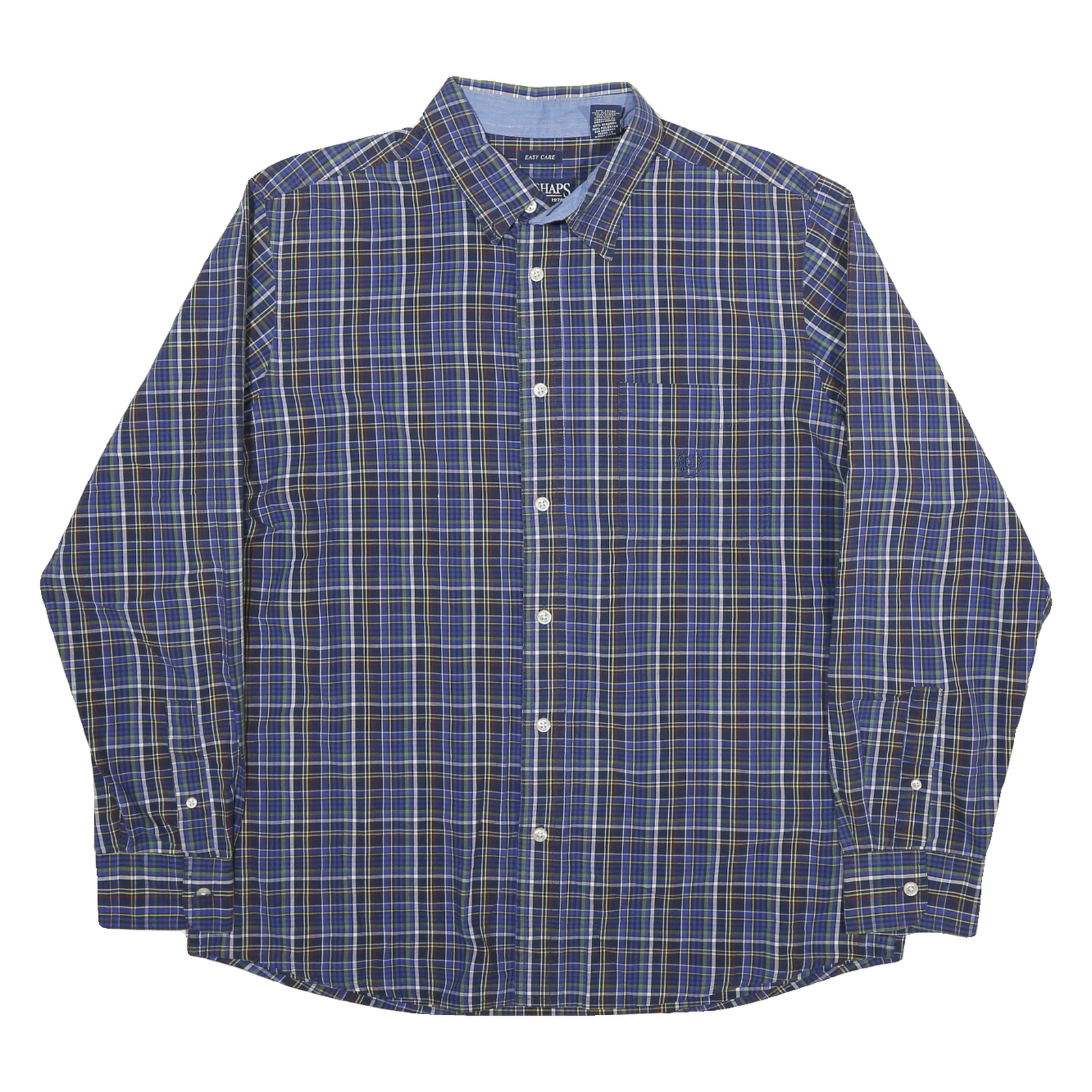 CHAPS Mens Blue Plaid Shirt L Cotton Blend Long Sleeve Button Closure Casual Refurbished - N/A refurbished available on Cerqular