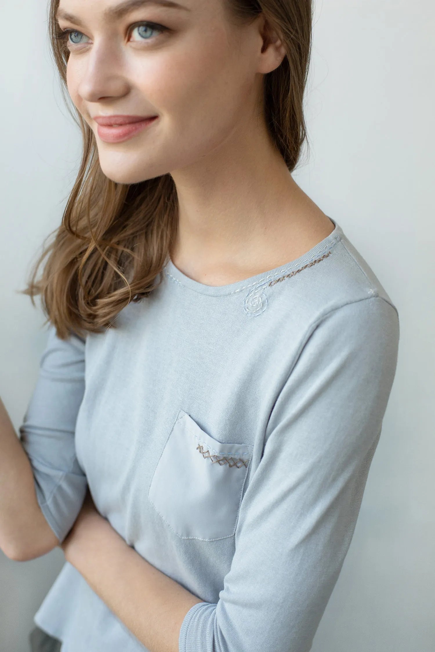 TMR Patch Pocket Embroidered Top - Grey Pearl | Size: XS Refurbished - N/A refurbished available on Cerqular
