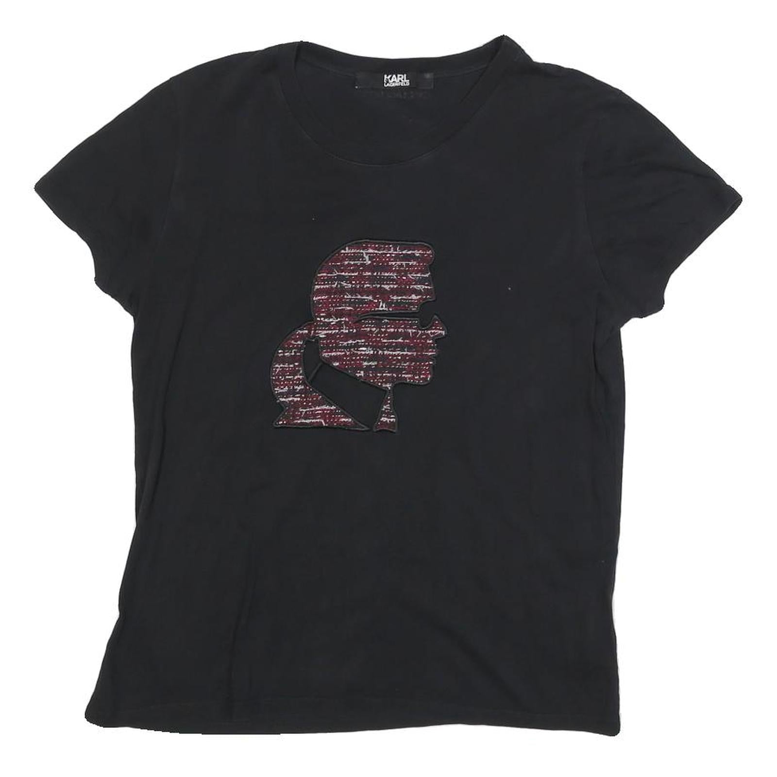 KARL LAGERFELD Womens Black Graphic T-Shirt S Short Sleeve Round Neck Designer Refurbished - N/A refurbished available on Cerqular