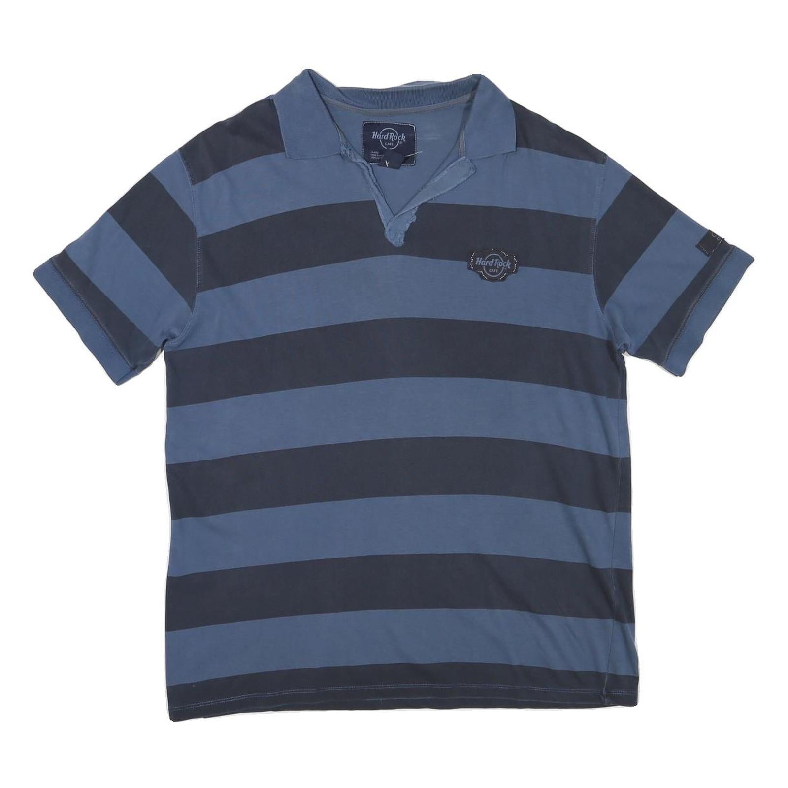 HARD ROCK CAFE Mens Blue & Navy Striped Short Sleeve Polo XL Cotton Blend Casual Refurbished - N/A refurbished available on Cerqular