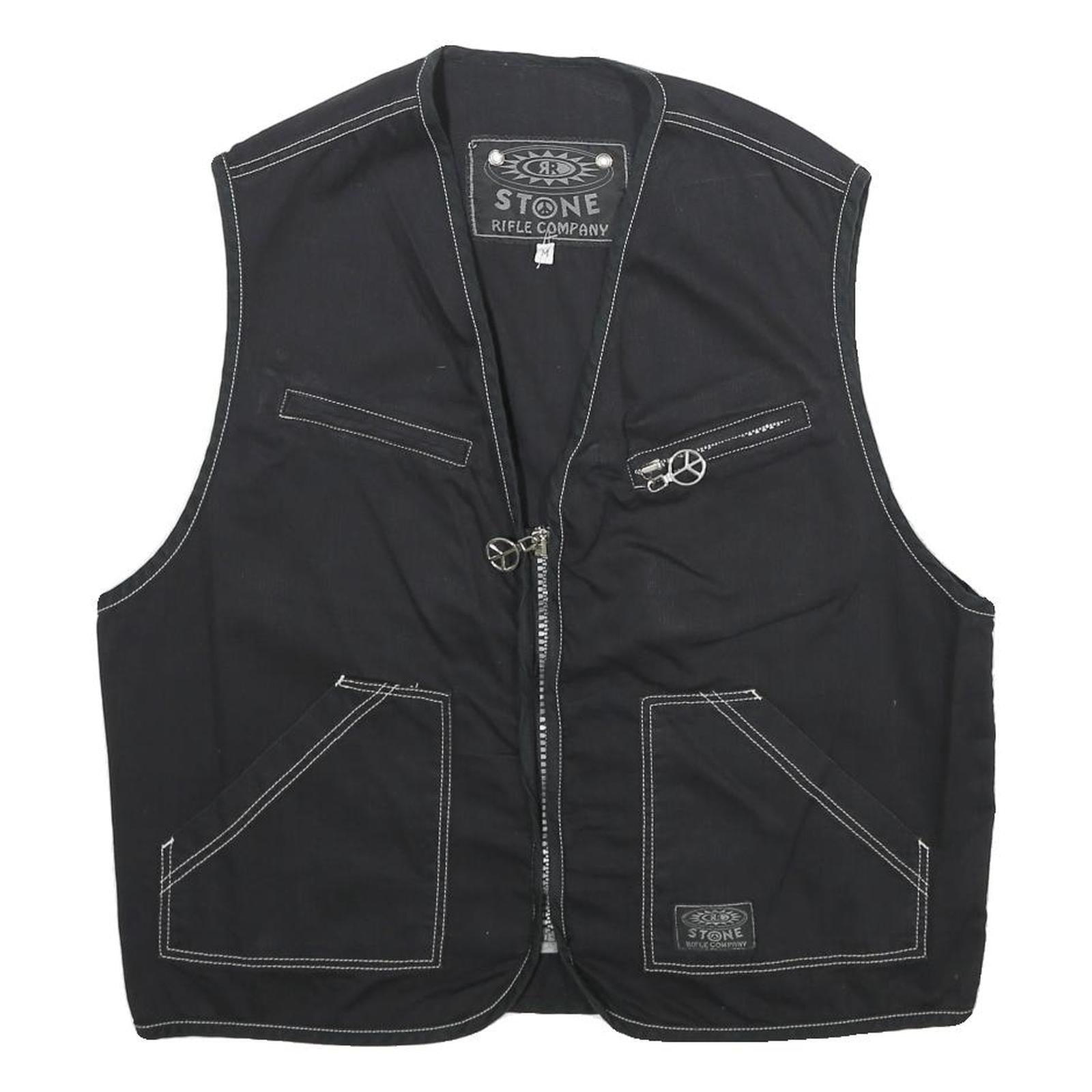 STONE RIFLE COMPANY Mens Black Cotton Denim Waistcoat M Contrast Stitching Zip Refurbished - N/A refurbished available on Cerqular