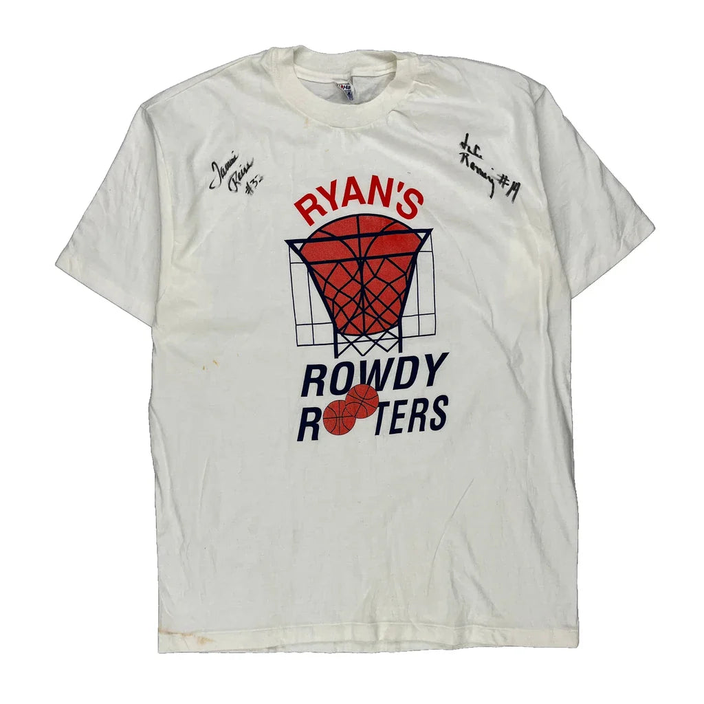 Ryan'S Rowdy Rooters Hanes Single Stitch T-Shirt - Large White Cotton Refurbished - Thrifted (note: this is a term often used to describe second- refurbished available on Cerqular