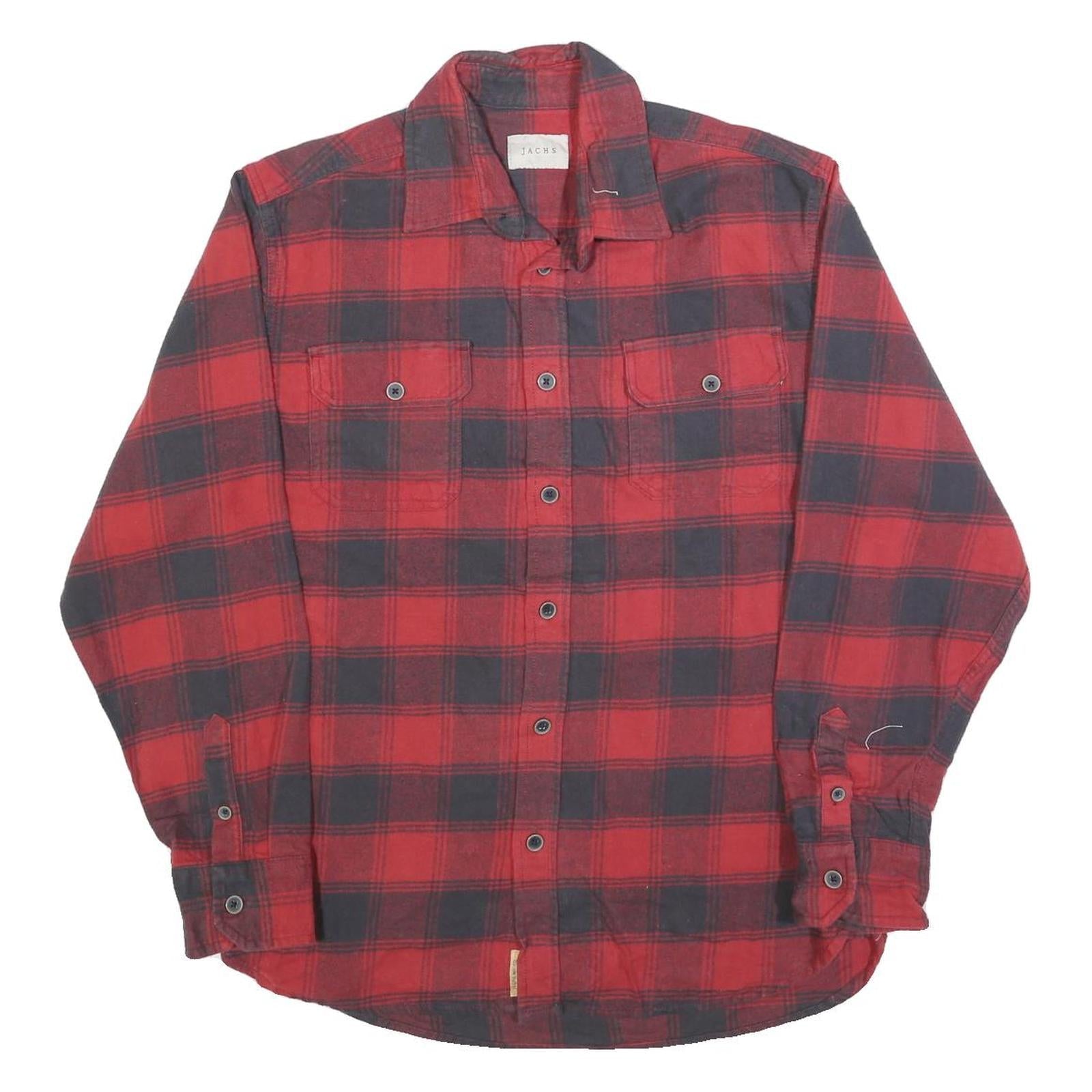 JACHS Mens Red & Black Check Shirt M Cotton Blend Classic Button Down Refurbished - N/A refurbished available on Cerqular