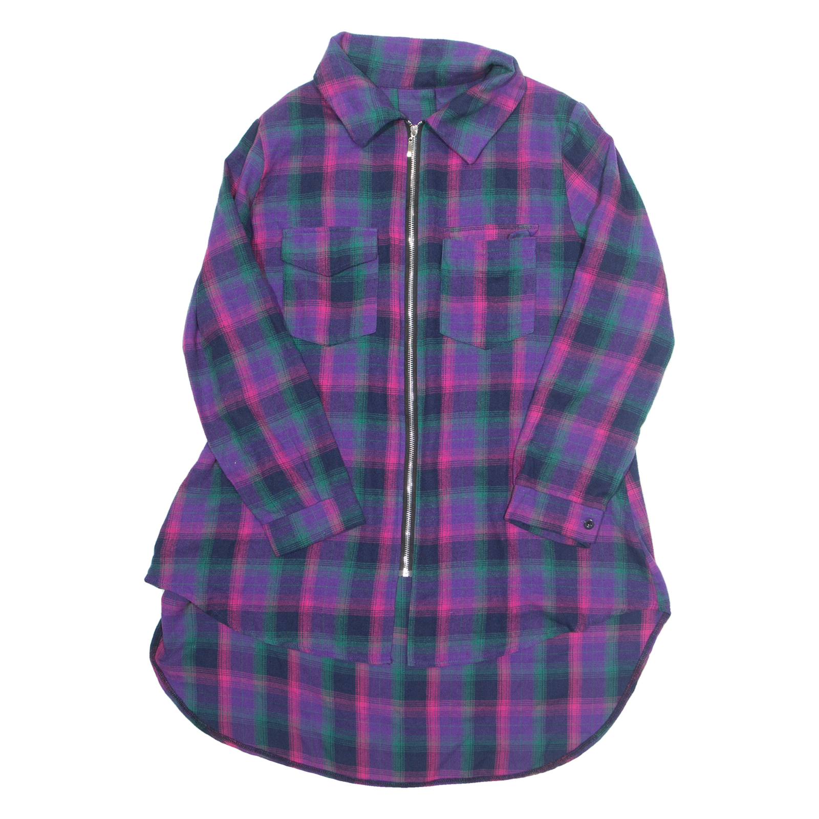 Hi-Low Zip Up Womens Shirt Purple 90s Check Long Sleeve M Refurbished - N/A refurbished available on Cerqular