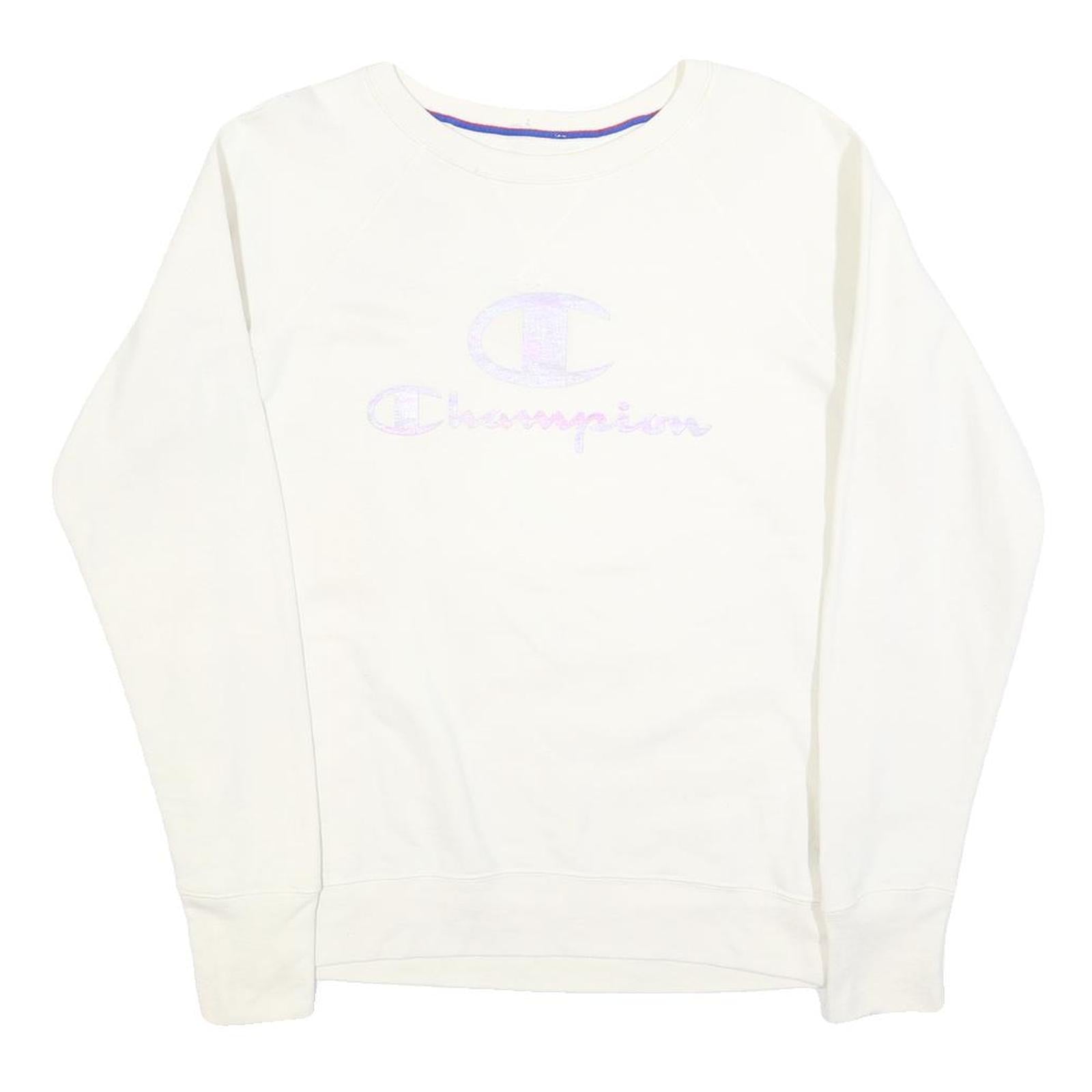 CHAMPION Womens White Crew Neck M Cotton Blend Logo Sweatshirt Pullover Refurbished - N/A refurbished available on Cerqular